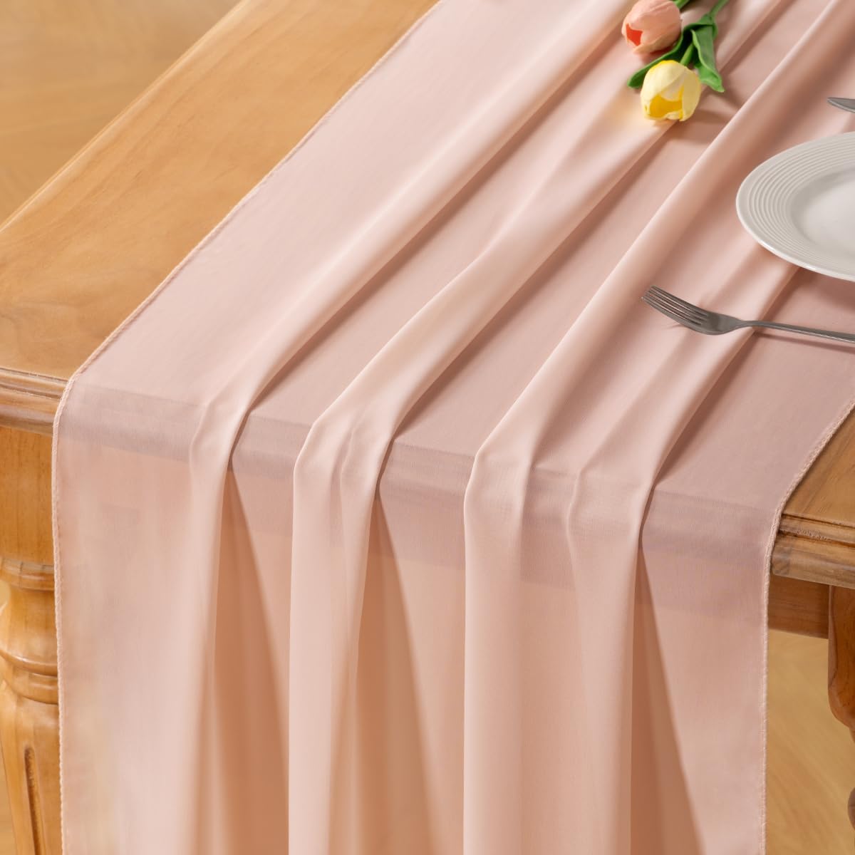 Socomi Peach Pink Chiffon Table Runner Fall Thanksgiving Boho Rustic 14ft 29x170 Inches Wedding Runner Sheer Romantic Bridal Sho
