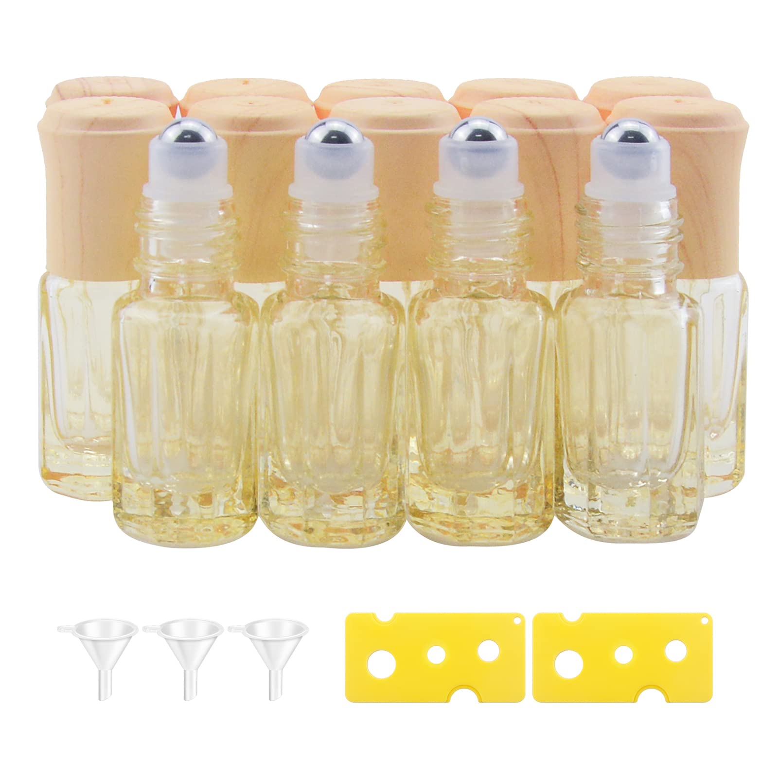 Wwolife 14Pcs 3Ml Yellow Glass Roller Bottles Mini Roll On Bottles Cosmetics Perfume Essential Oil Rolling Bottles Sample Vials