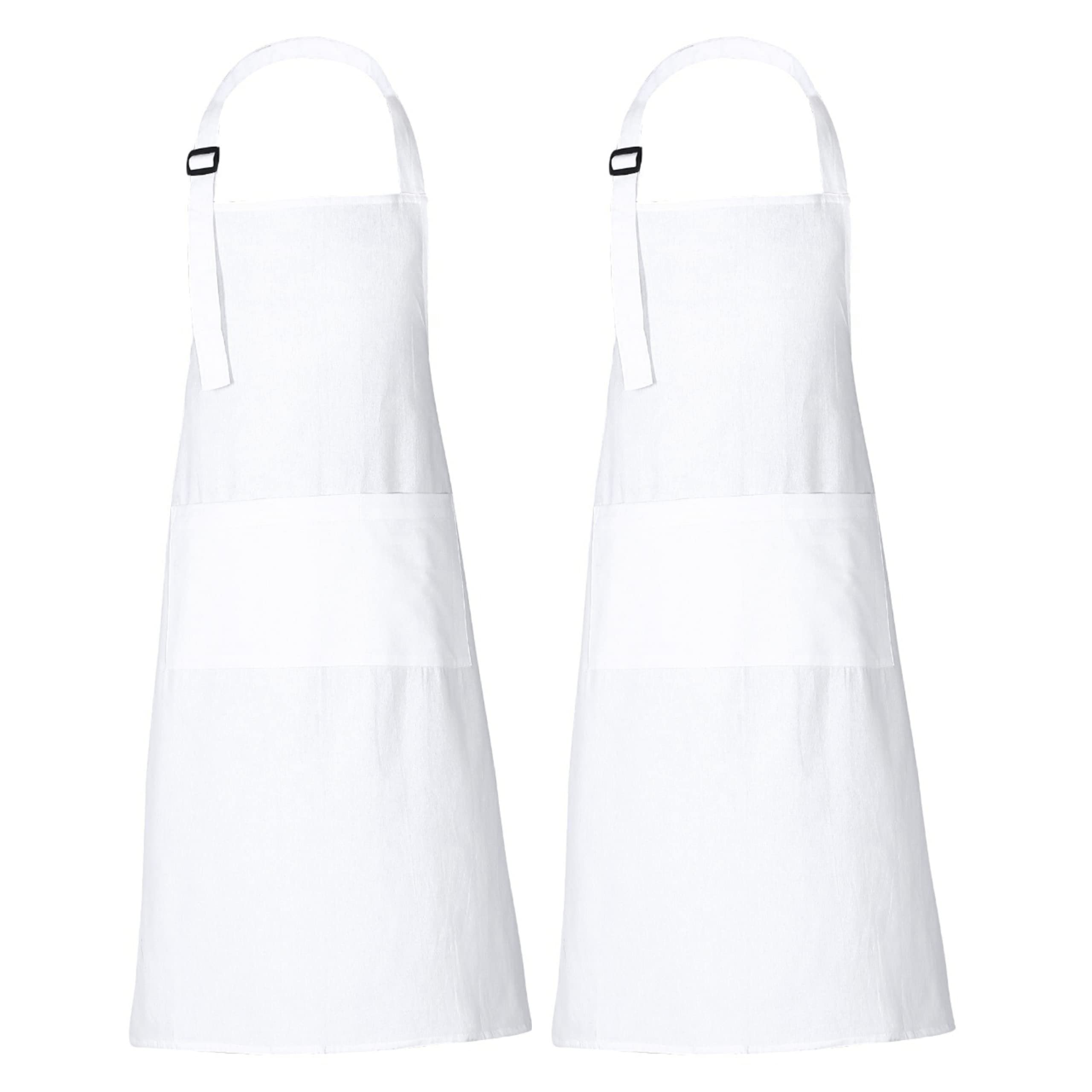 Rajrang Chef Apron For Women Men With Pockets Cotton Kitchen Cooking Long Plain Aprons White, 35X27 Inches, Pack Of 2