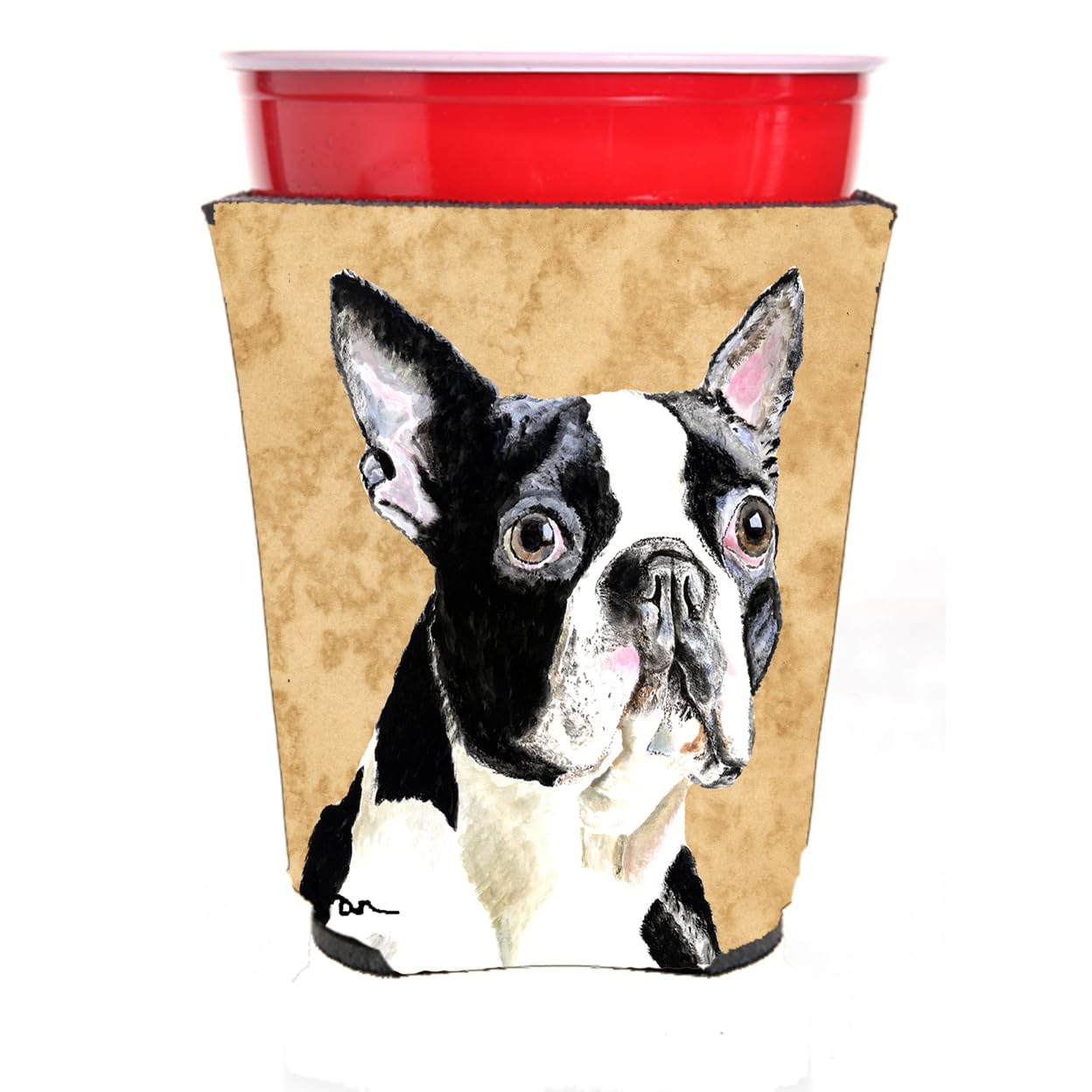 Caroline'S Treasures Sc9140Rsc Boston Terrier Red Cup Hugger Cup Cooler Sleeve Hugger Machine Washable Drink Sleeve Hugger Colla