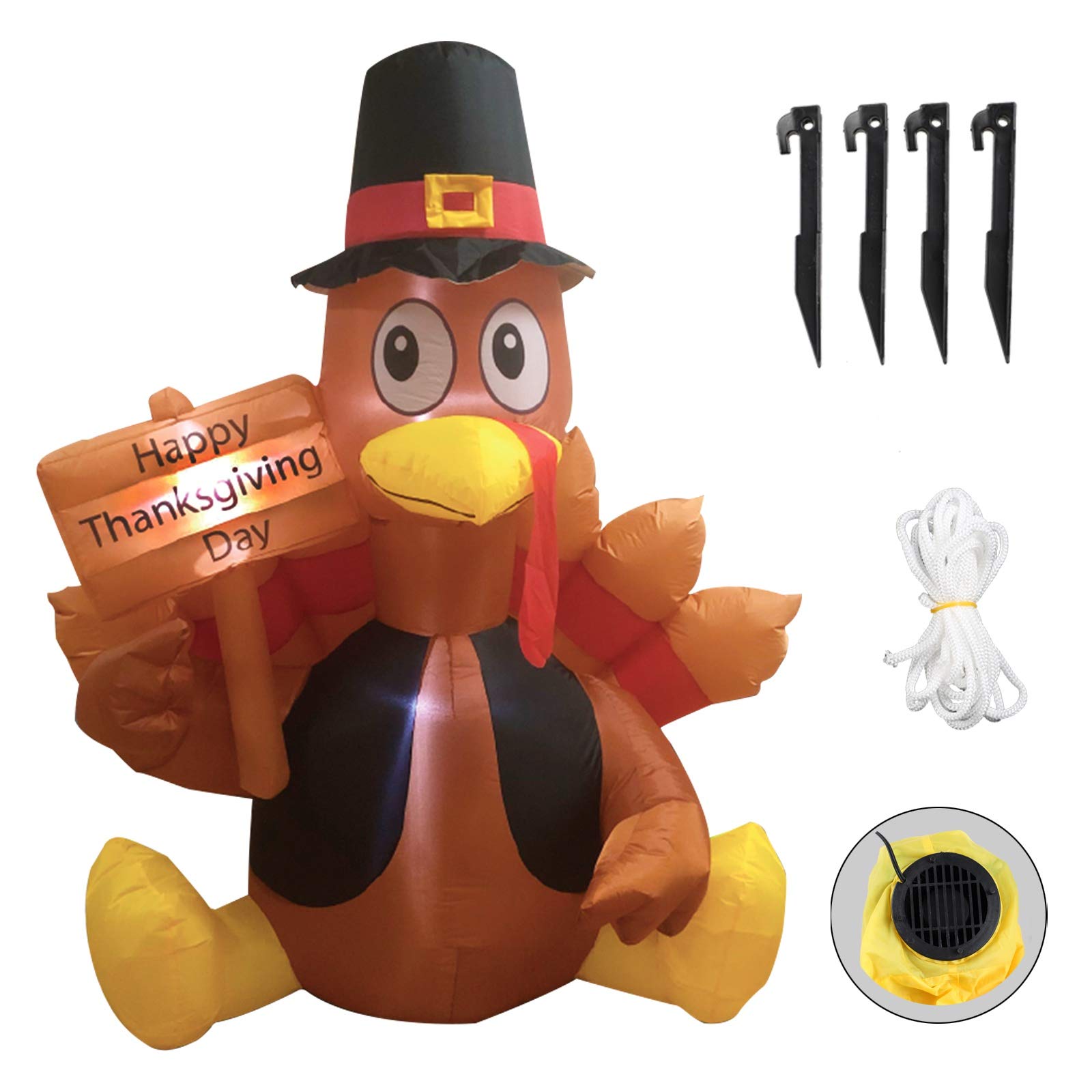 MorTime 6 FT Thanksgiving Inflatable Turkey, Blow up Lighted Turkey Decor with LED Lights for Fall Autumn Yard Party Shopping Ma