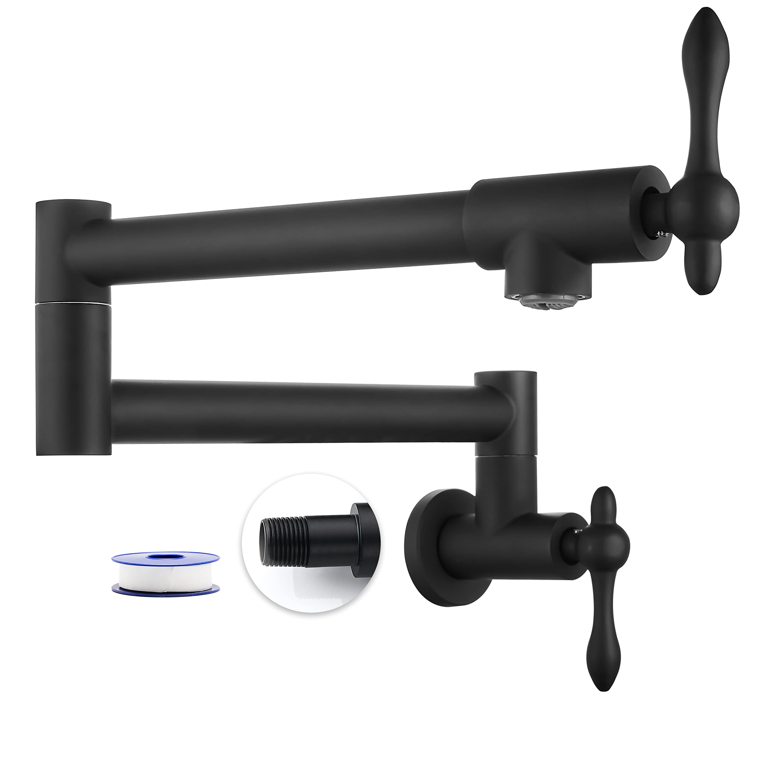 Heyalan Stainless Steel Sus304 Matte Black 19'' Pot Filler Faucet Double Joint Spout Stretchable Swing Arm With Single Hole Two