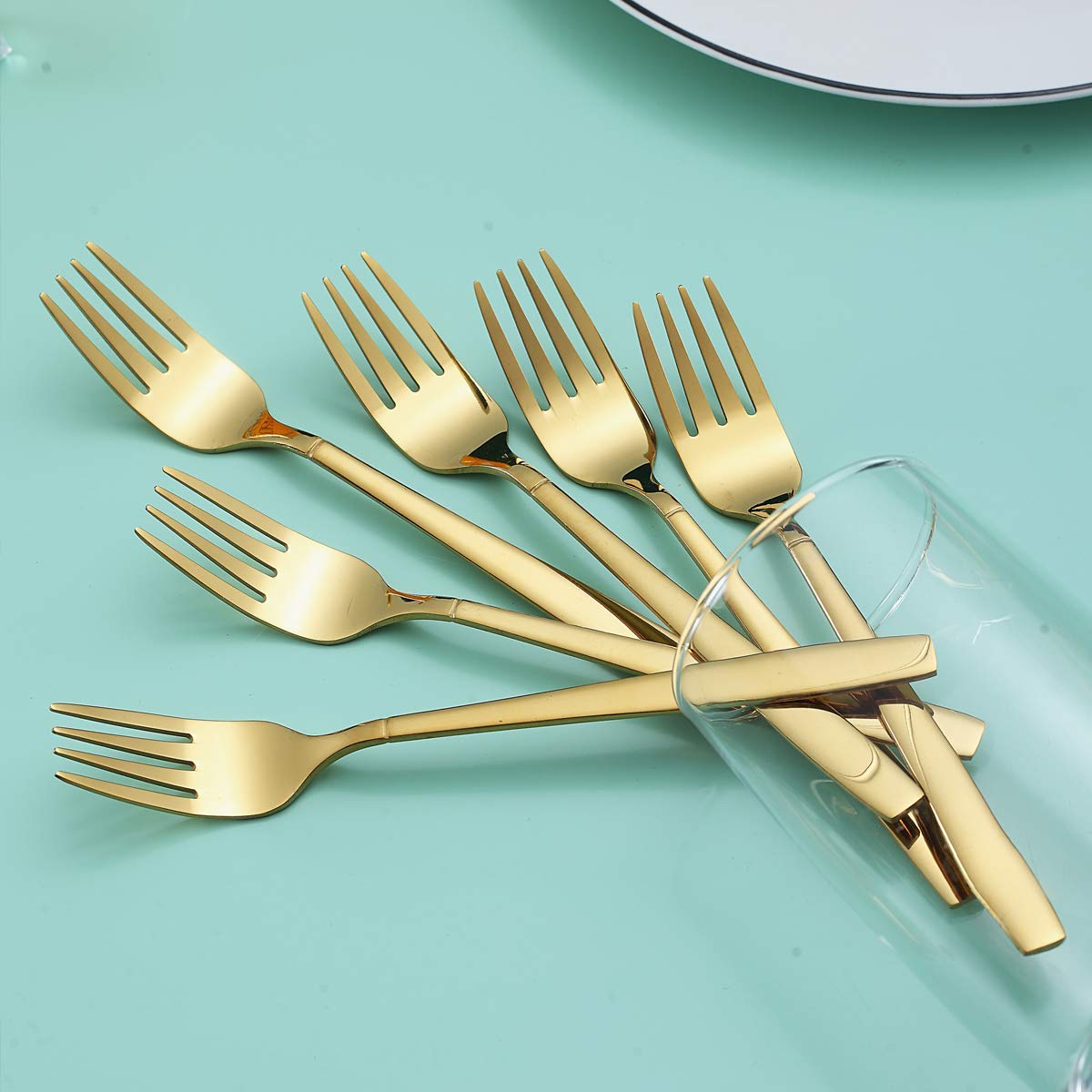 Berglander Gold Tea Fork, Stainless Steel Cake Fork Dessert Fork With Titanium Gold Plating 6.5 Inches Forks Pack Of 6