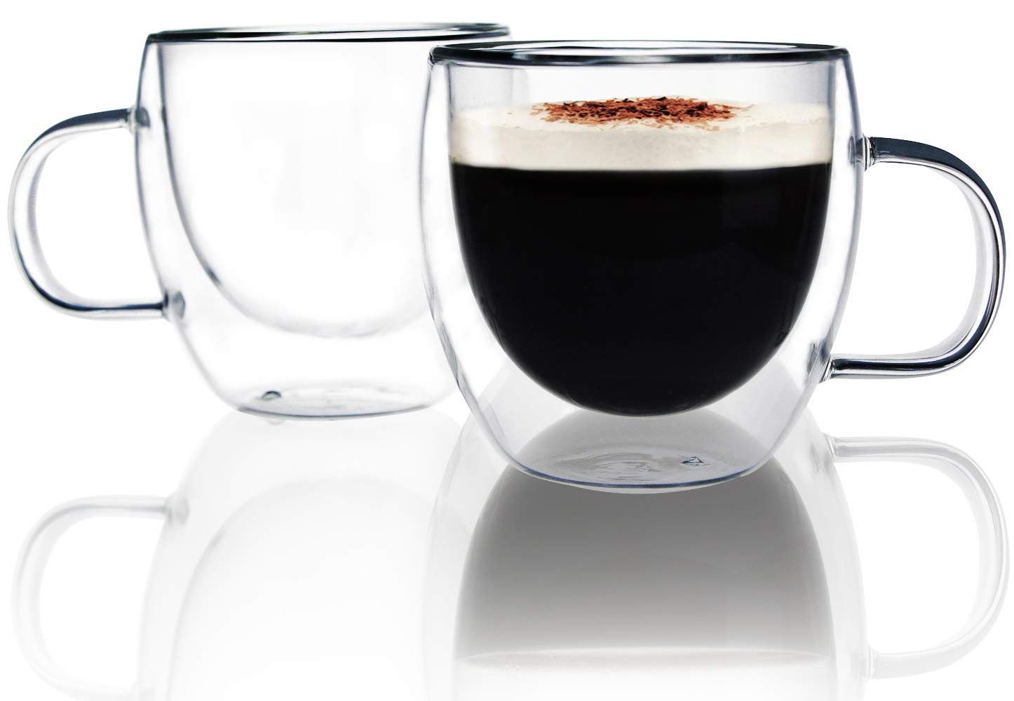 Kitchenexus Glass Espresso Cups, Set Of 2 6Oz Double Wall Thermo Insulated Glass Espresso Shot Cups Set With Handle, Espresso Mu