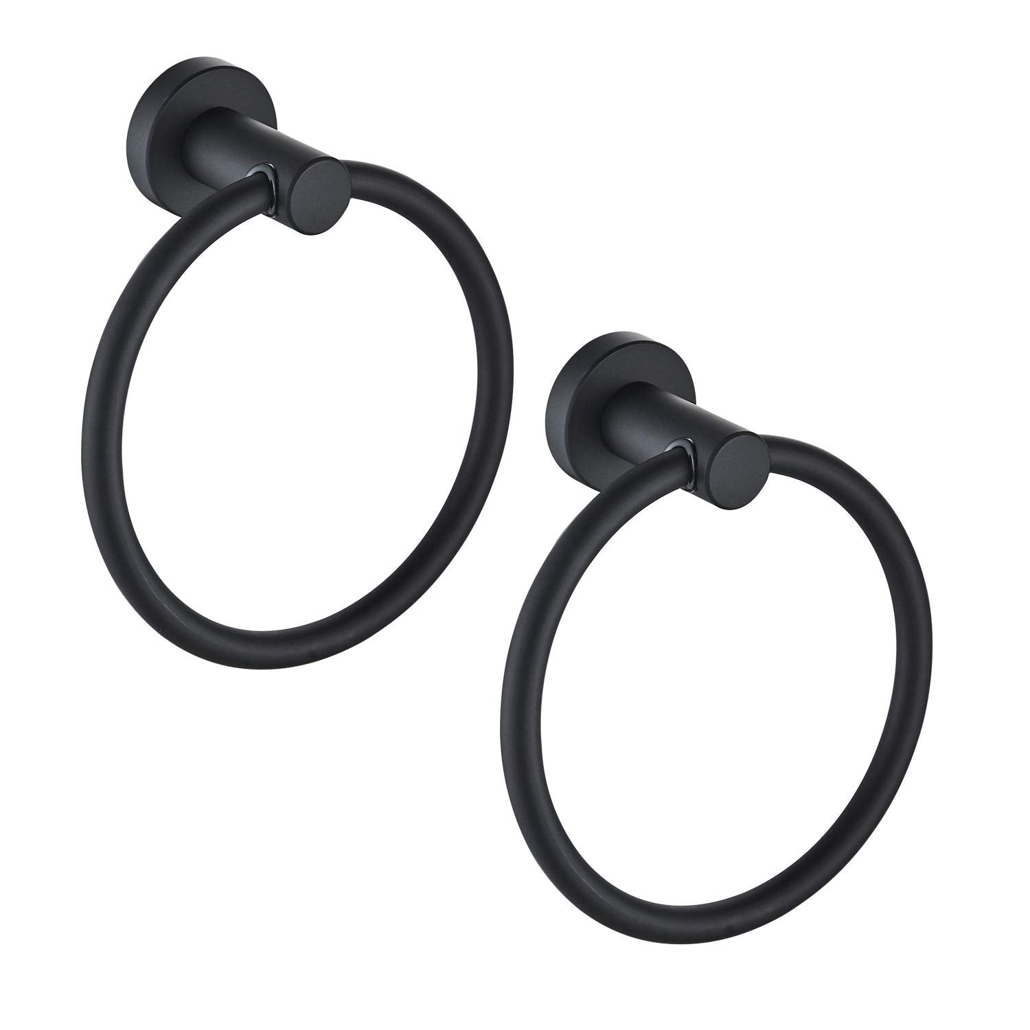Marmolux Acc Matte Black Towel Rings (2 Pack) - Modern Hand Towel Holders For Bathroom Wall - Round Stainless Steel Bathroom Tow
