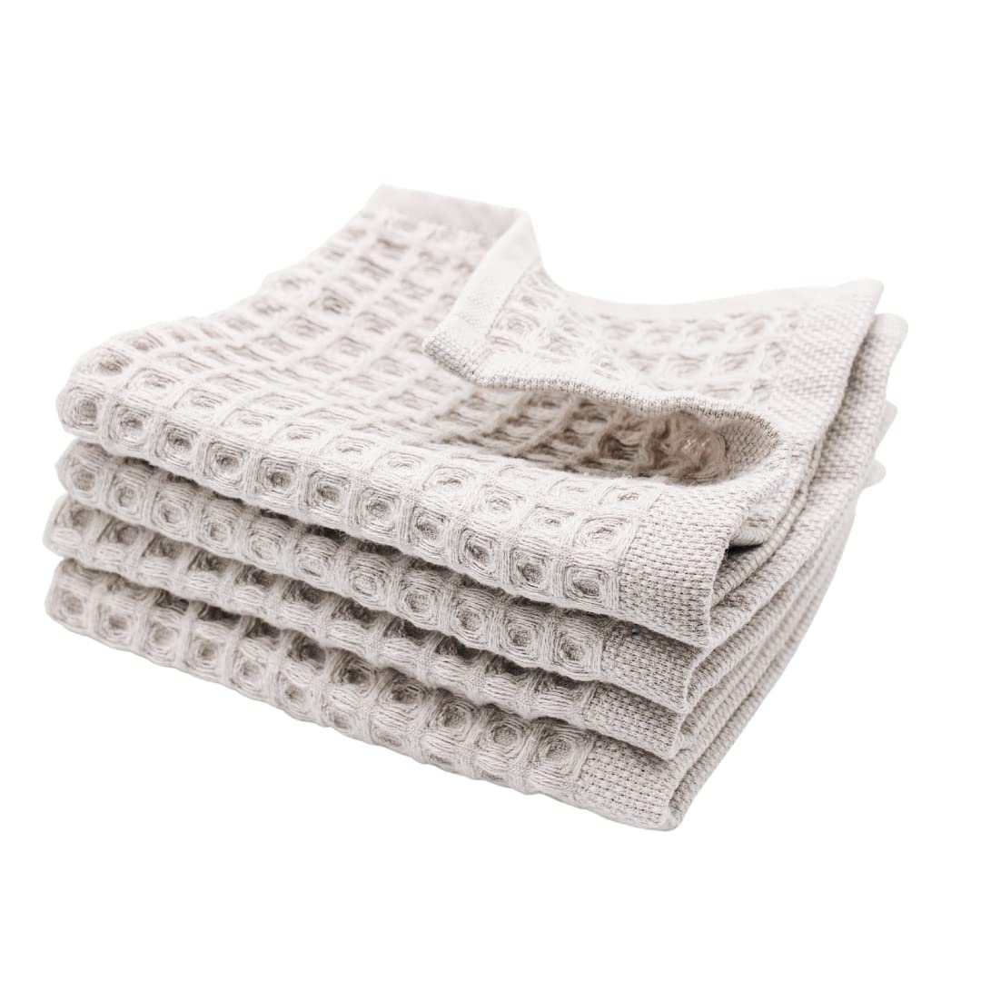 Sea Me At Home Waffle Washcloth Set, 100% Cotton (4 Pcs Washcloth 13X13 Inches, Light Grey)