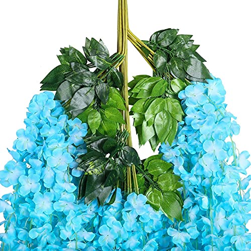 Mundeya Artificial Hanging Wisteria Flower Vine, Sky Blue - Pack Of 6