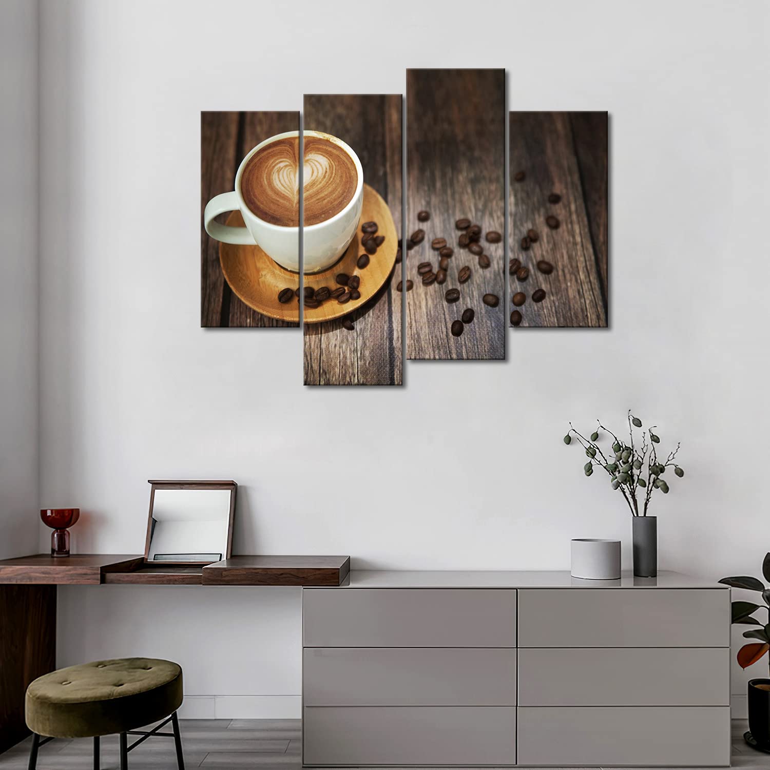 Brown Coffee with Heart Pattern in White Cup Wall Art Painting The Picture Print On Canvas Food Pictures for Home Decor Decoration Gift