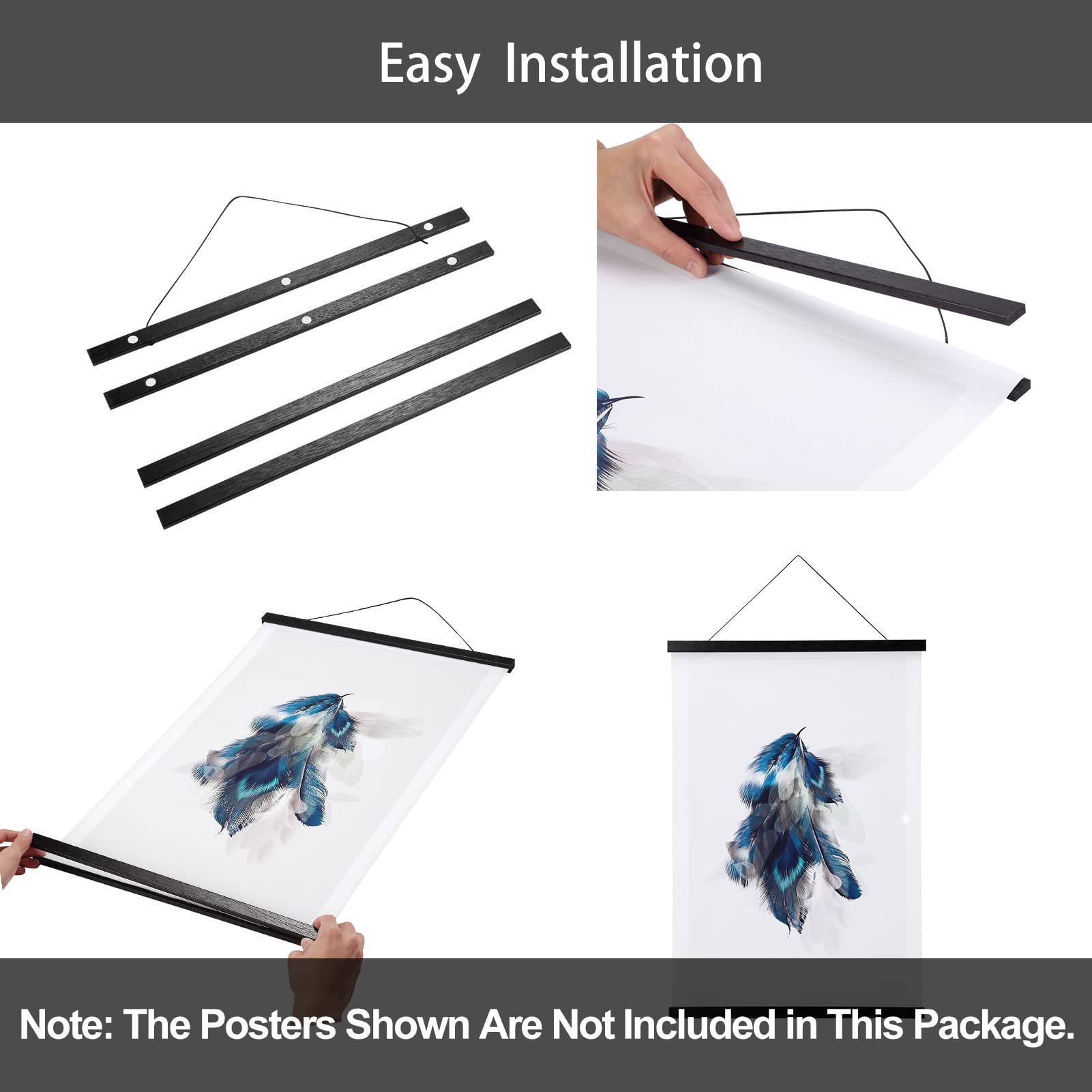 WITCOLOR Magnetic Poster Hanger Wooden Poster Frame  Extra Strong Magnets  19x13 19x25 19x27 Magnet Poster Hanger for Wall Art  Pictures  Prints  Maps  Canvas  Black(2 Pack)