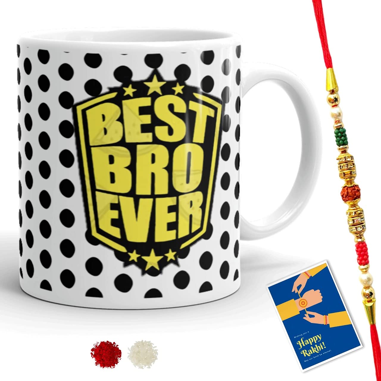 bestylishart Ceramic Best bro Ever Coffee Mug Rakhi Gift Set for Brothers and Sister on Raksha Bandhan