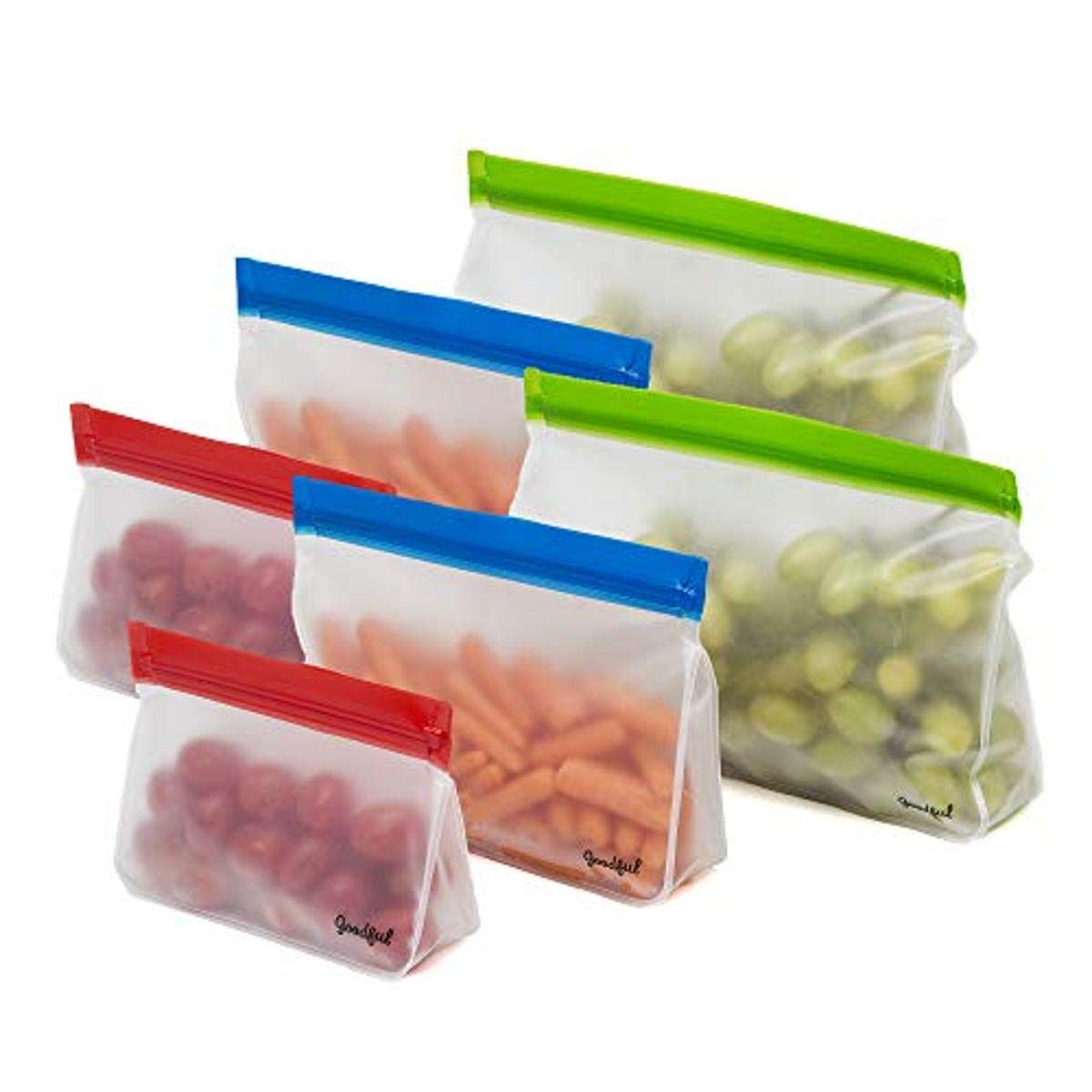 Goodful Reusable Standup Food Storage Bags (6 Pack, Assorted Sizes)