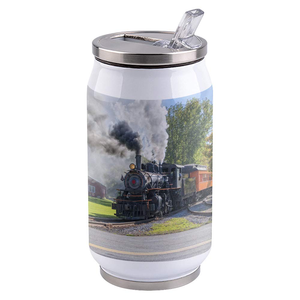 14Oz Stainless Steel Tumbler With Lid & Straw-Double Wall Vacuum Insulated Travel Mug,Steam Train Water Bottle Coffee Beverage D