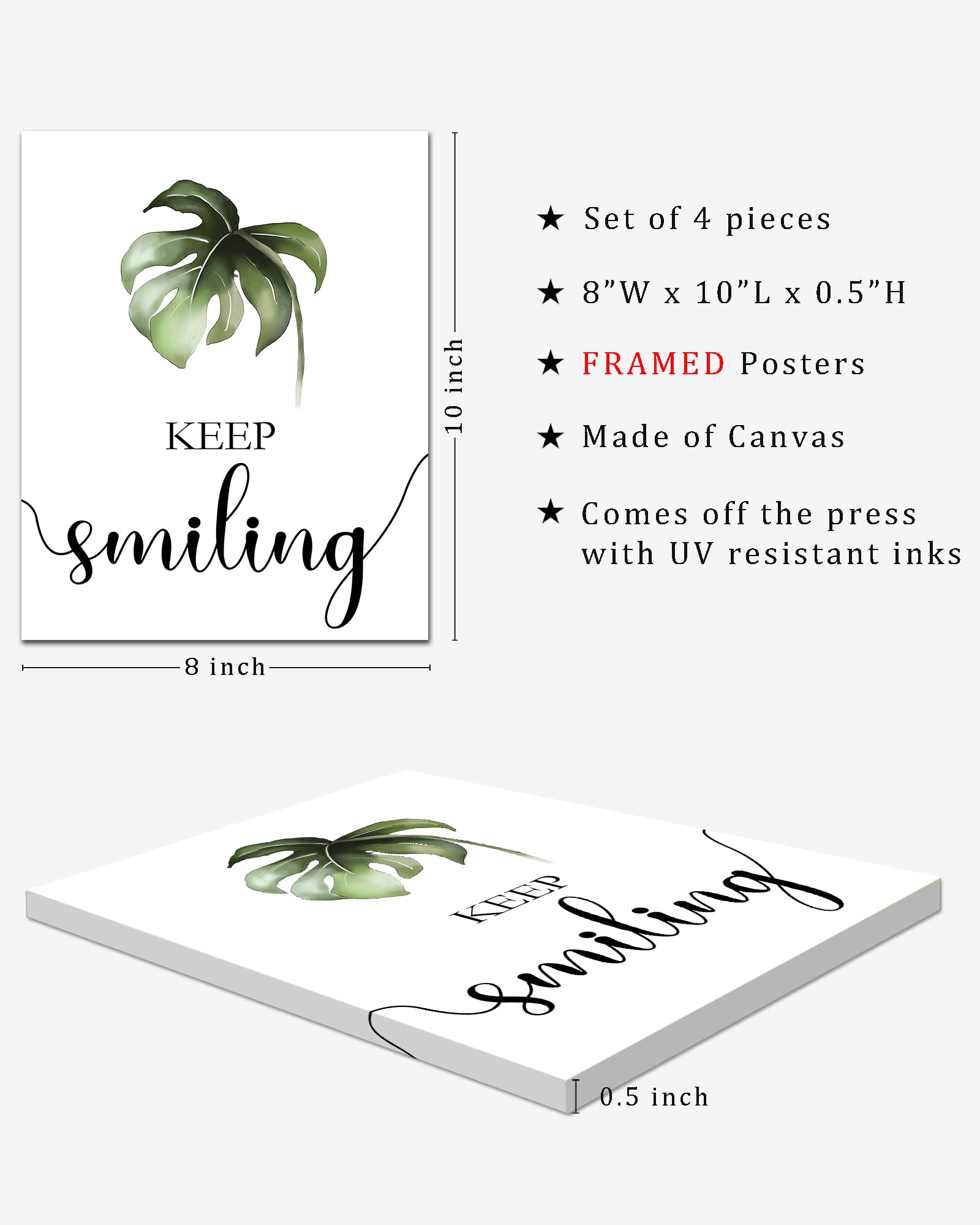 Drsoum Boho Botanical Plant Inspirational Wall Decor  Motivational Wall Art  Office & Bedroom Wall Decor  Positive Quotes & Sayings  Daily Affirmations for Men  Women & Kids  Set of 4  8x10 inch (20x25 cm Wooden Frames)