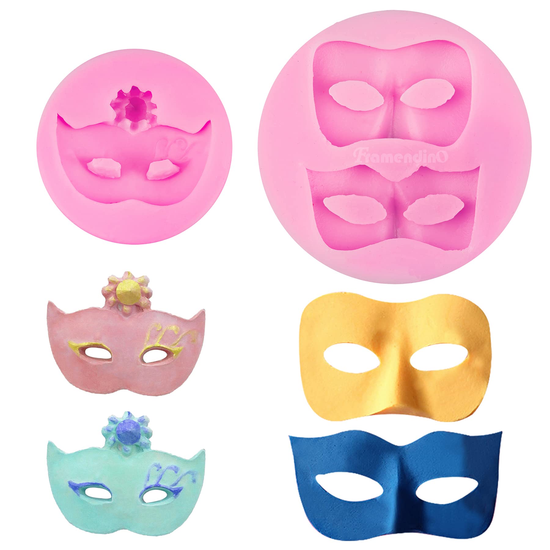 Framendino Mini Masquerade Mask Molds - 2 Pack Silicone Fondant & Chocolate Molds for Cake Decorating - Style A - MC17242F_GROUP1
