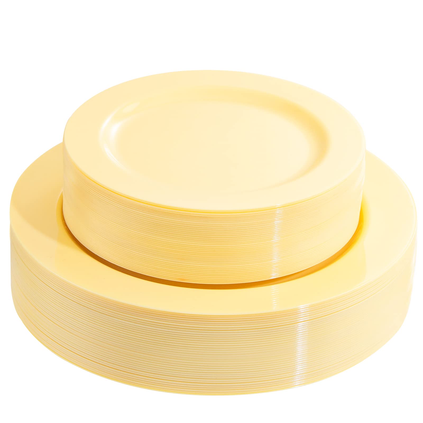 Flowercat 60Pcs Yellow Plates - Heavy Duty Yellow Plastic Plates Disposable For Party/Wedding - Include 30Pcs 10.25Inch Yellow D
