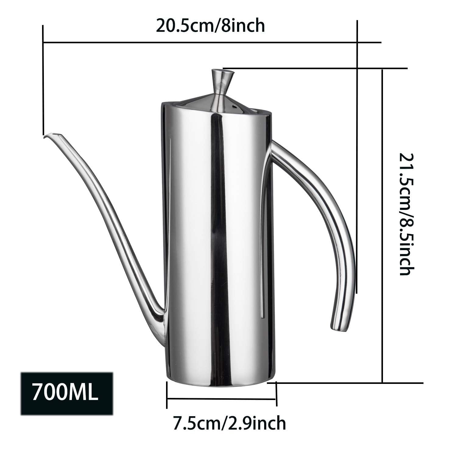 Imeea Olive Oil Dispenser Sus304 Stainless Steel Cooking Kitchen No Drip Oil Can Vinegar Container, 24Oz/700Ml
