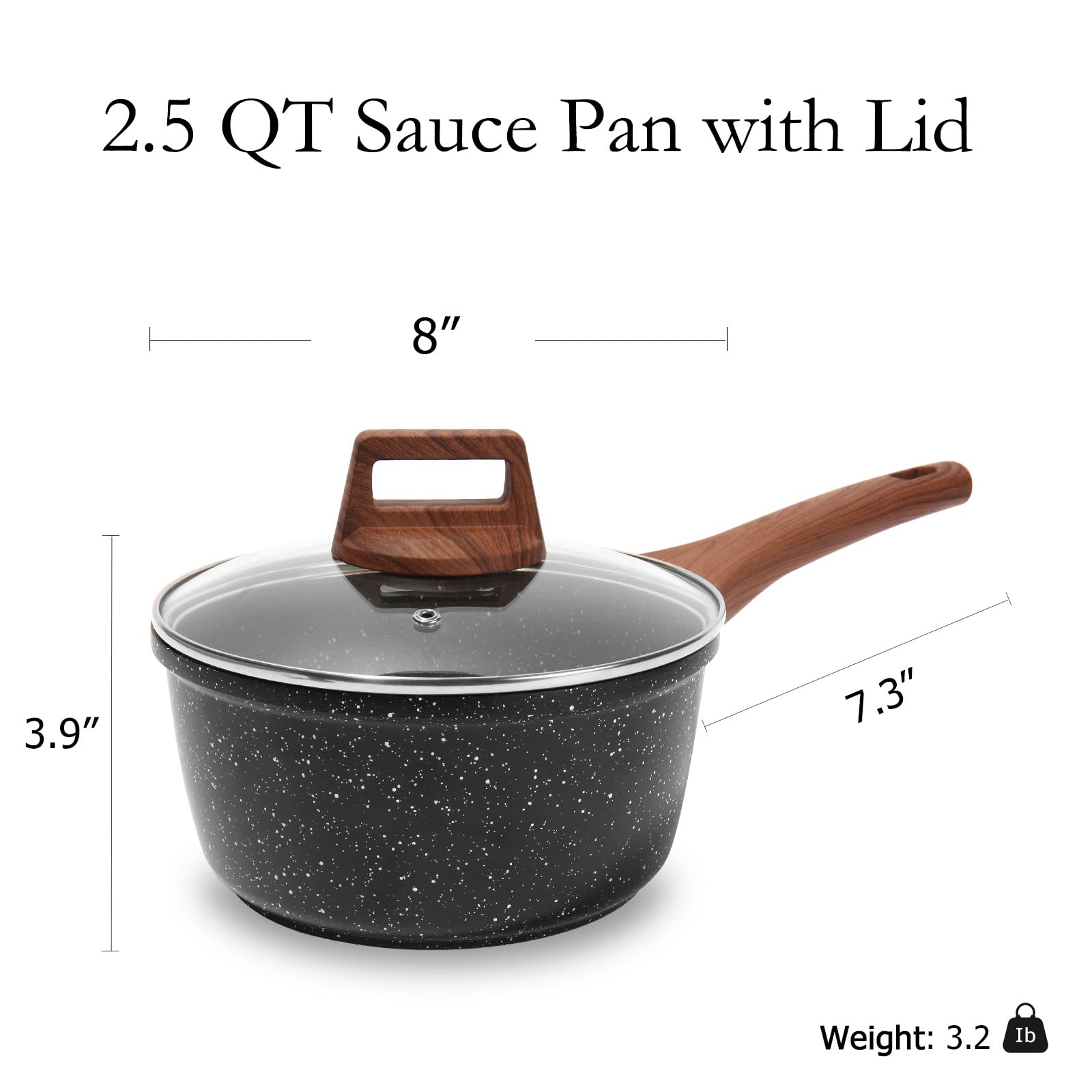 Eslite Life Nonstick Sauce Pan With Lid, 2.5 Qt Small Soup Pot Compatible With All Stovetops (Gas, Electric & Induction), Pfoa F