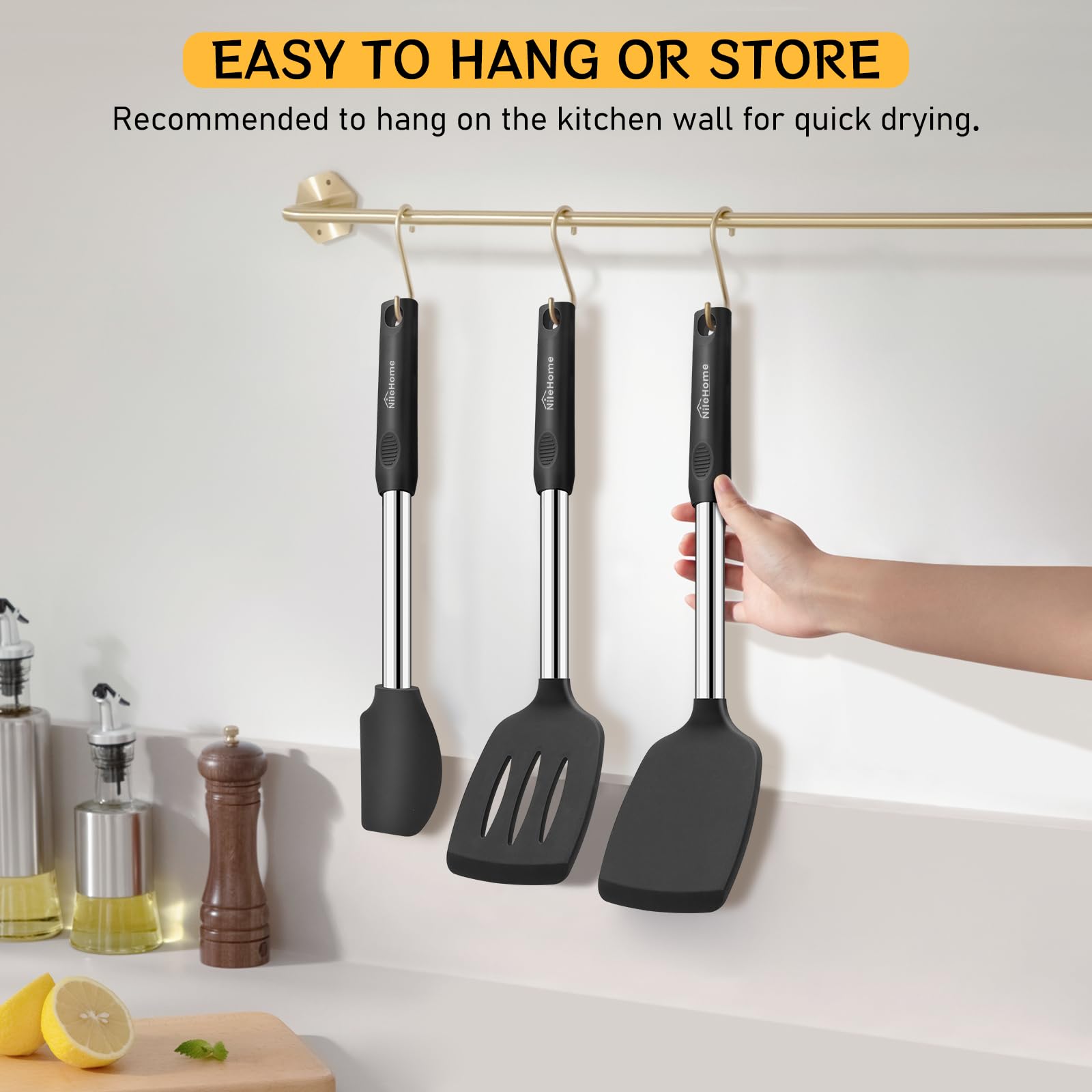 Nilehome Pack Of 3 Spatulas Silicone Heat Resistant, Cooking Utensils Set, Silicone Spatula Bpa Free Cooking Utensils, Ideal Coo