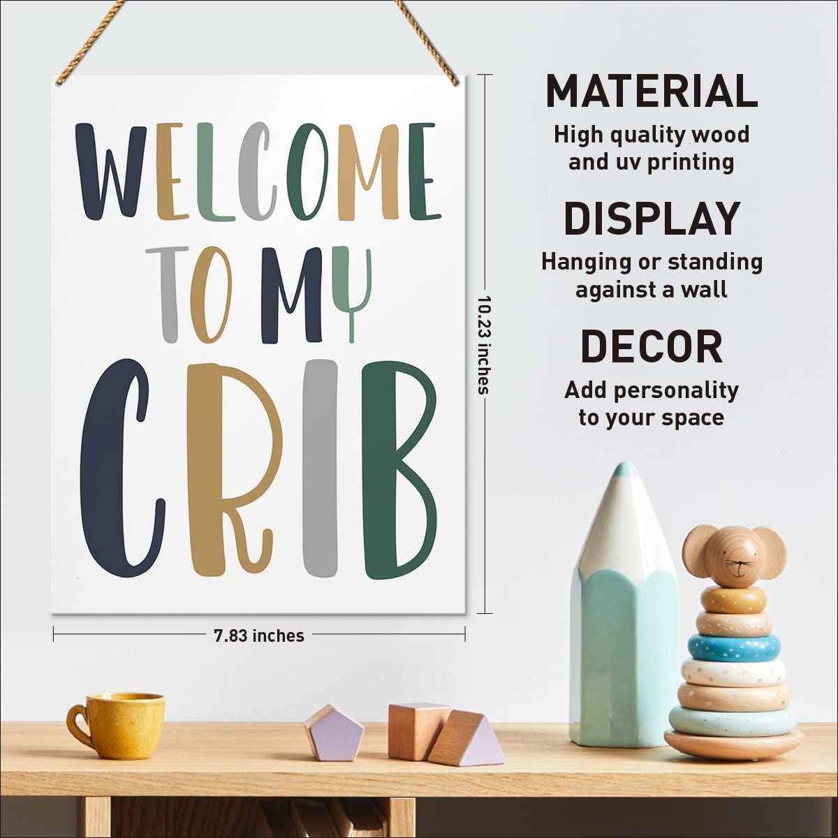 QVUXZ Wood Decorative Sign, Welcome to My Crib, Nursery Kids Son Room Playroom Decor, Size 7.87x10.23 inches, Gift for Newborn B