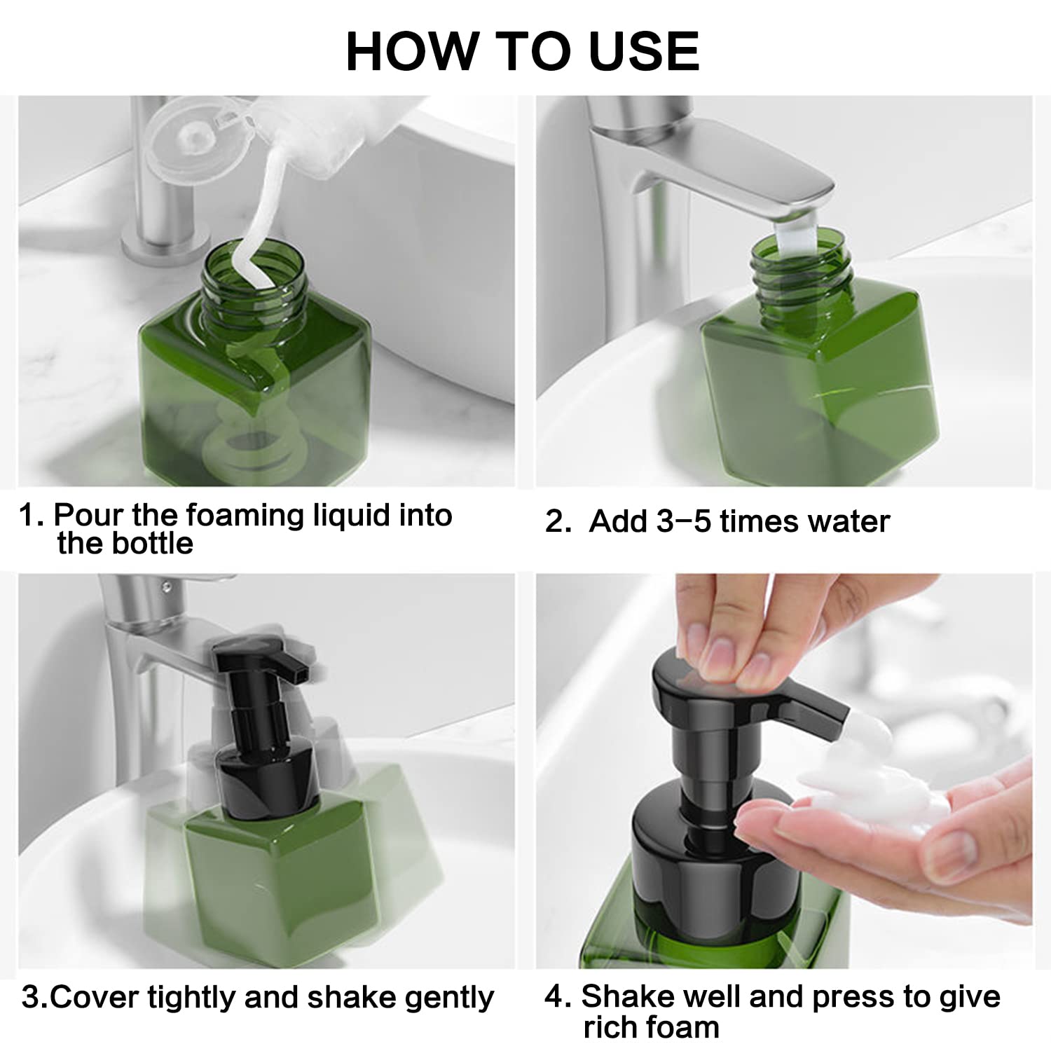 2 Pcs-Foaming Soap Dispenser, Hand Soap Dispenser, Refillable Foam Liquid Hand Soap Empty Plastic Pump Bottle Container For Bath