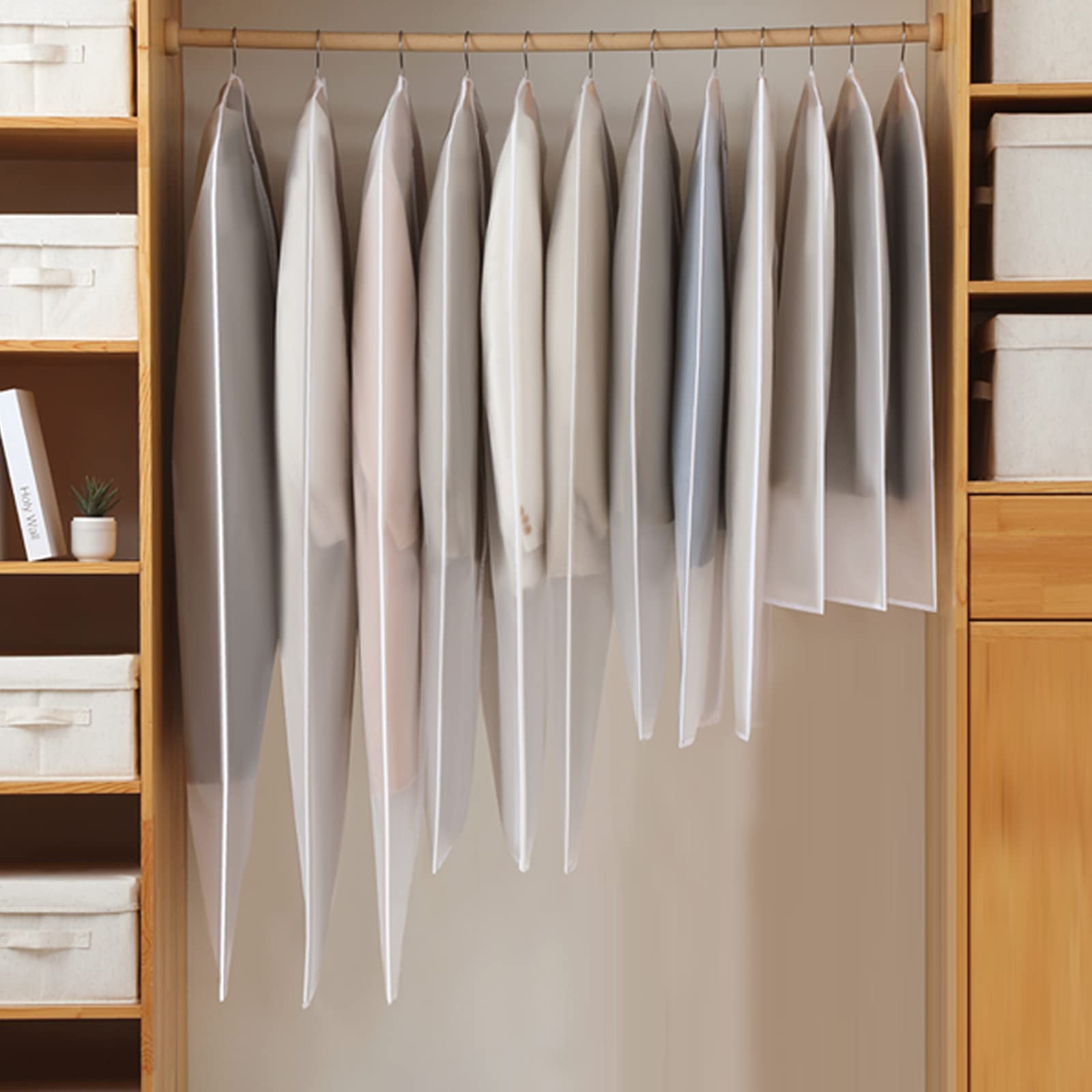 Perber 10 Packs Garment Bags For Hanging Clothes, Translucent Suit Bags For Closet Storage, Plastic Waterproof Suit Cover Bags W