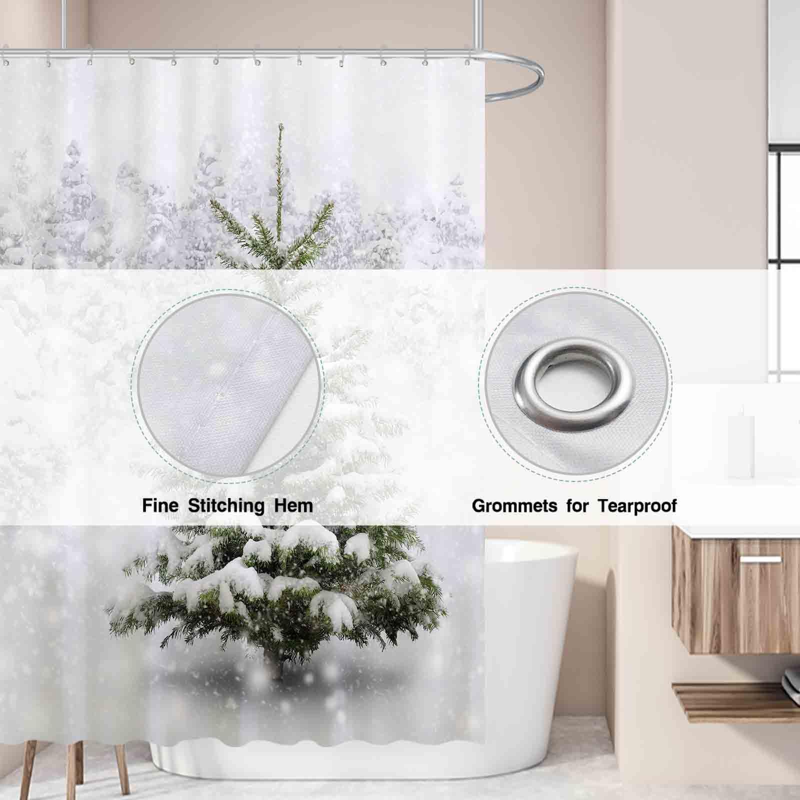 Allenjoy 72X72 Inch Christmas Shower Curtain Set Natural Winter Forest Snowflake Snowfall Bathroom Curtain Durable Waterproof Fa