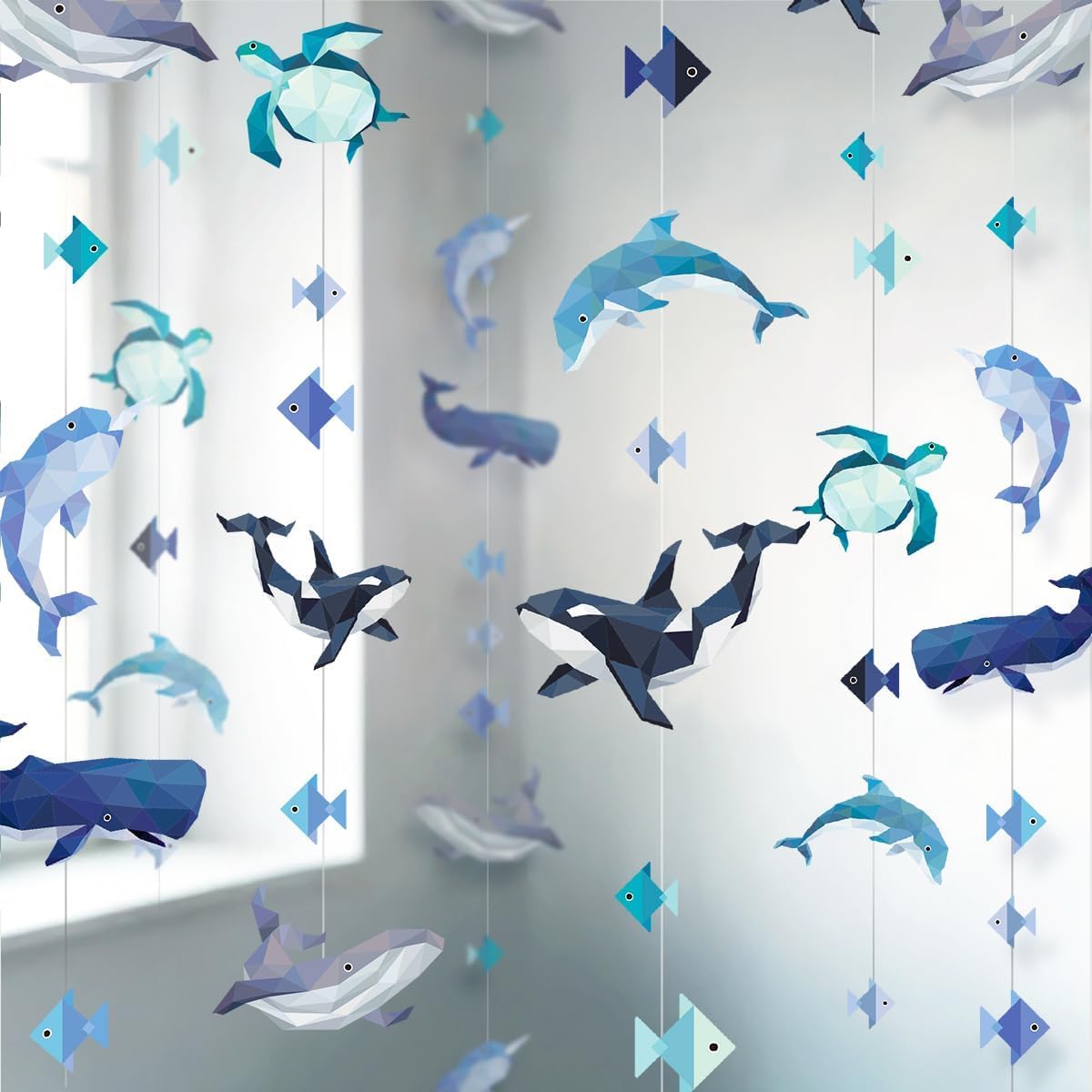 Cheerland Sea Creature Garland Under The Sea Party Decorations Hanging Geometric Nautical Whale Turtle Orca Garland Ocean Party 