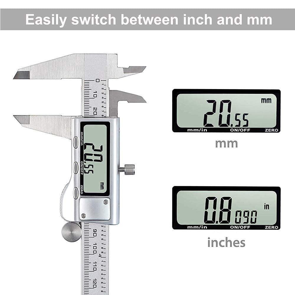 Digital Caliper, Caliper Measuring Tool With Stainless Steel, Electronic Micrometer Caliper With Large Lcd Screen, Auto-Off Feat