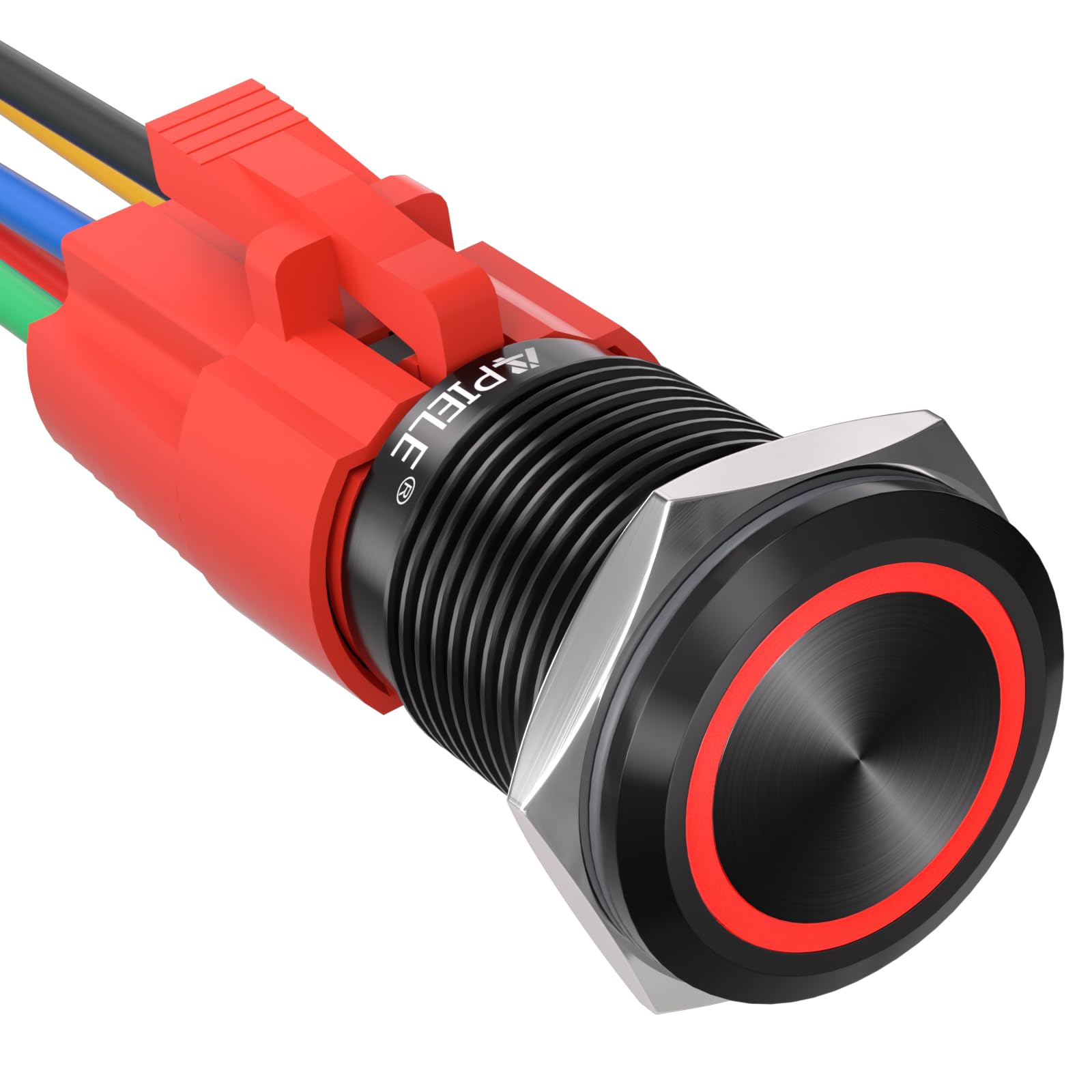 Apiele 16Mm Latching Push Button Switch 12V Dc On Off Black Shell With Led Angel Eye Head For 063 Mounting Hole With Wire Socket