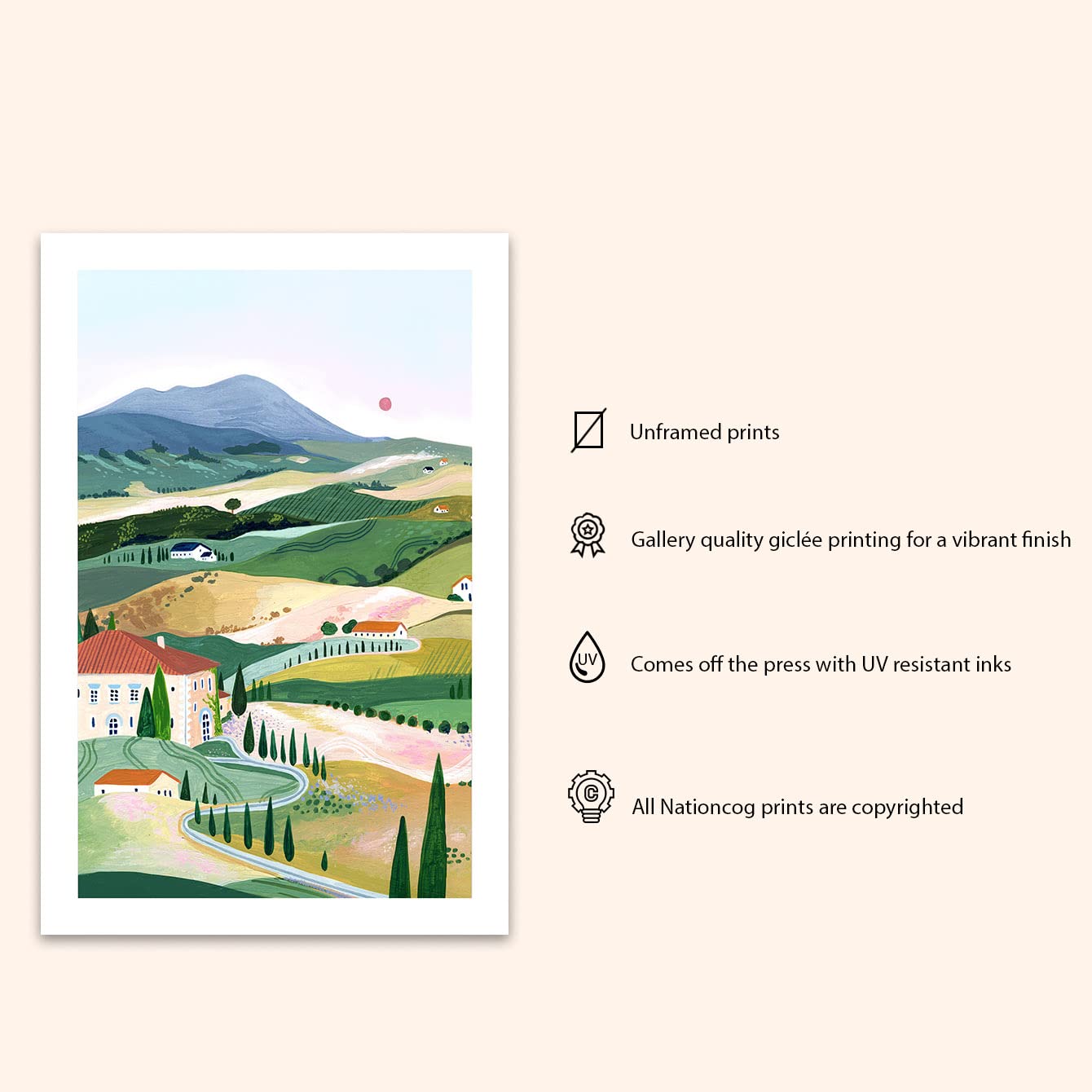 Nationcog Tuscany Art Print, Italy Art Print, Val D Orcia, Travel Gift, Travel Poster, Toscana Wall Art, Travel Gift, Home Decor