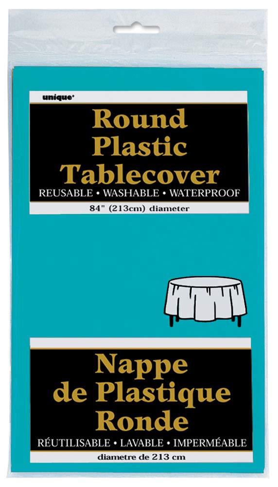 Elegant Caribbean Teal Solid Round Plastic Table Cover (84'')- Premium Waterproof Tablecloth - Perfect For Parties & Events, 1 P