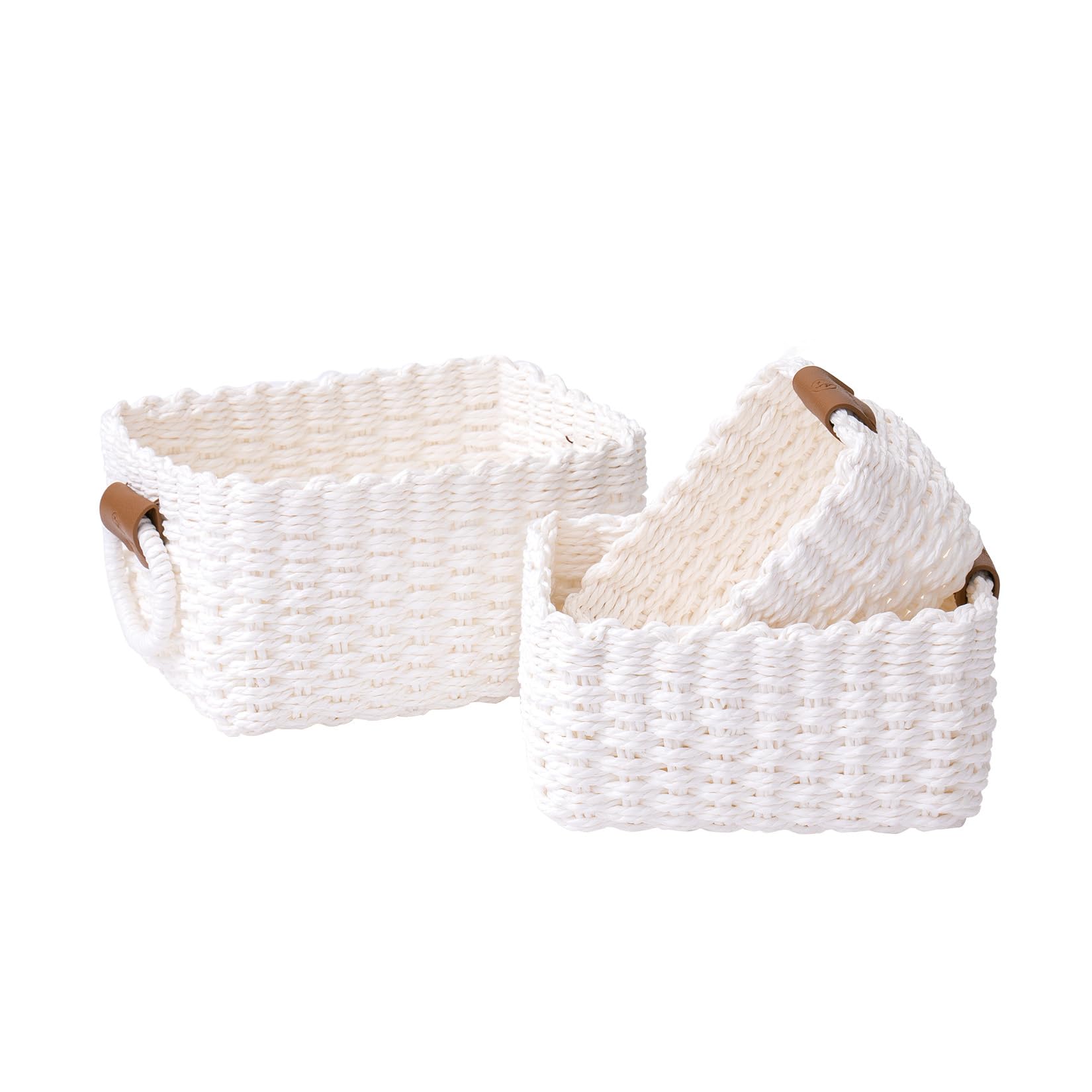 La Jolie Muse Woven Storage Baskets For Organizing, Recycled Paper Rope Basket Bin Divider For Makeup Towel Shelf Cupboards Draw