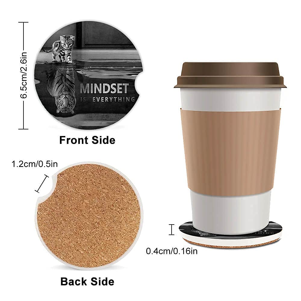 Mindset is Everything Absorbent Cup Holders Car Coasters Inspirational Quote Ceramic Stone Drinks Coaster Set for Women Man 2.56''(2 Pack)