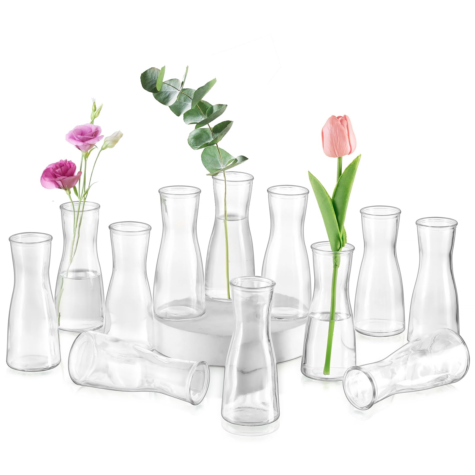 Glasseam Glass Bud Vases for Centerpieces: Clear Flower Vase Set of 12 Modern Small Vases for Flowers Minimalist Cute Decorative