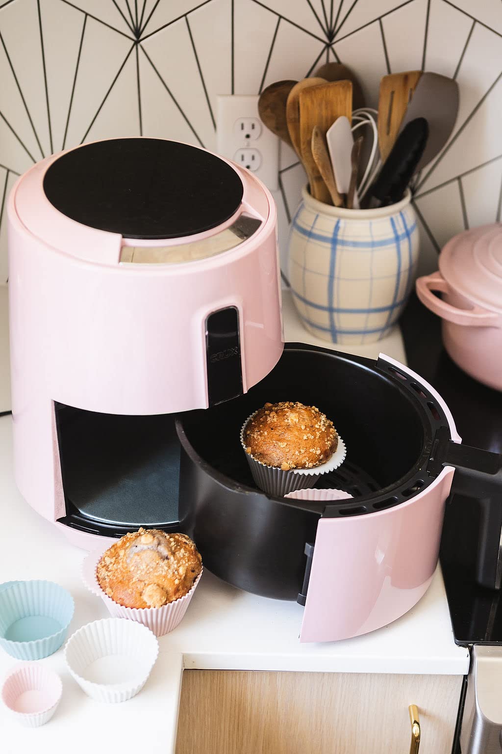 The Silicone Kitchen Reusable Silicone Baking Cup Silicone Muffin Liners For Cupcakes, Bpa Free, Regular, 24 Pack, Pink Gray Blu