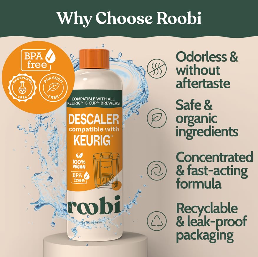 Roobi Keurig Compatible Descaling Solution & Cleaner. Specially Formulated For Keurig Descaling & Cleaning. 2 Uses Per Bottle, 2