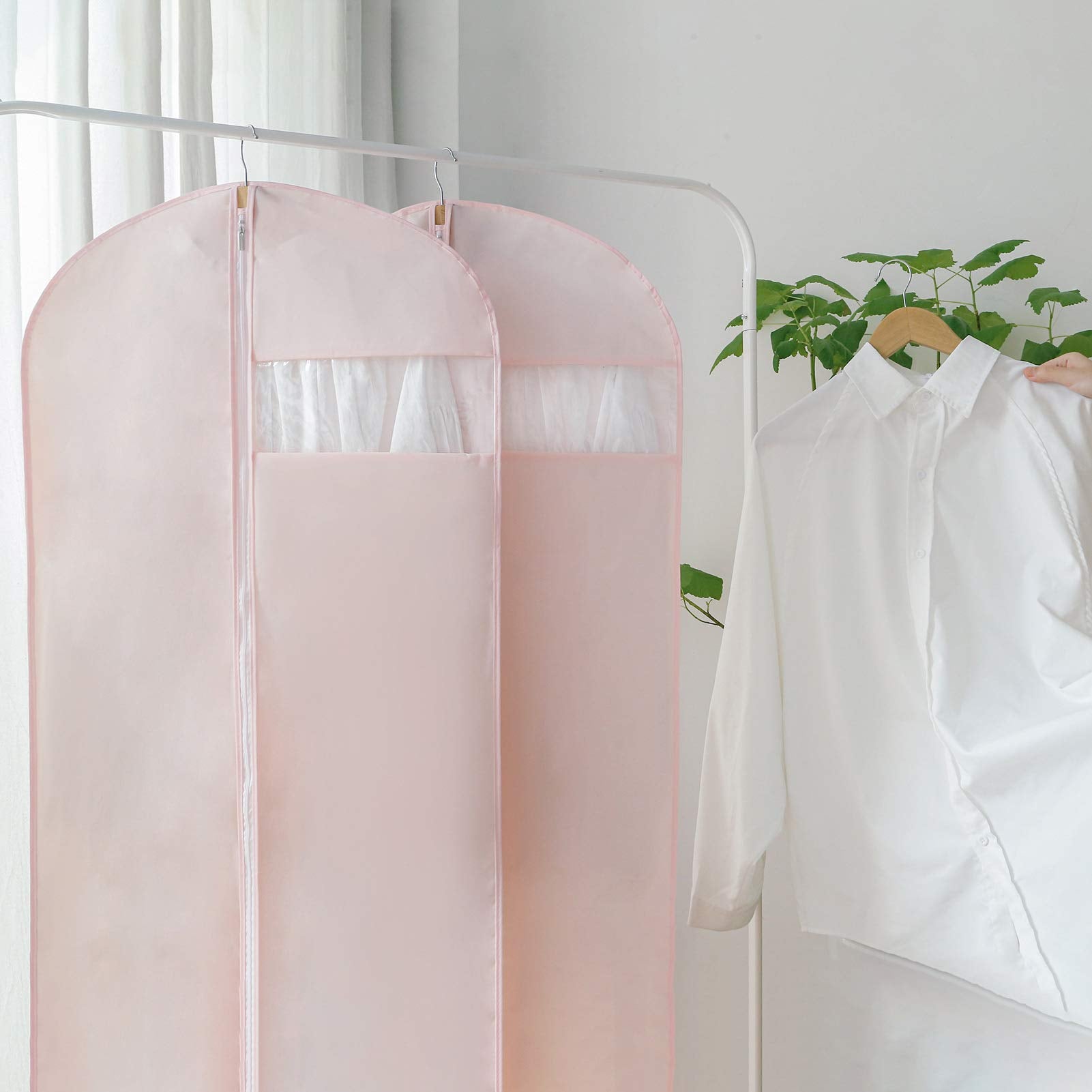 Marmins Pink Dress Bags For Gowns Long, 65'' Long Dress Clear Garment Bag(Set Of 2, 23.3'' X 65'')