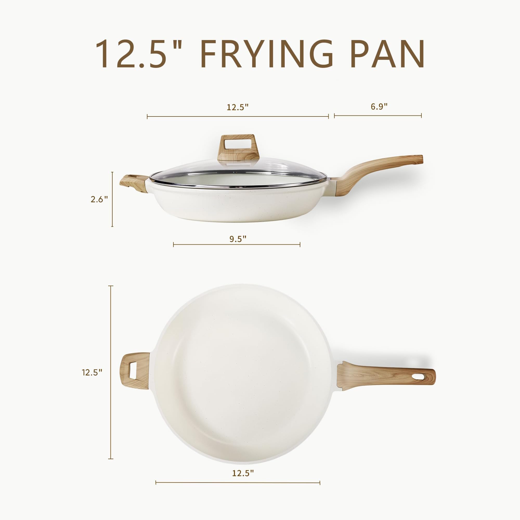 CAROTE 12.5 Inch Non Stick Frying Pan with Lid, White Granite Cookware, PFOS & PFOA Free, Model A13072