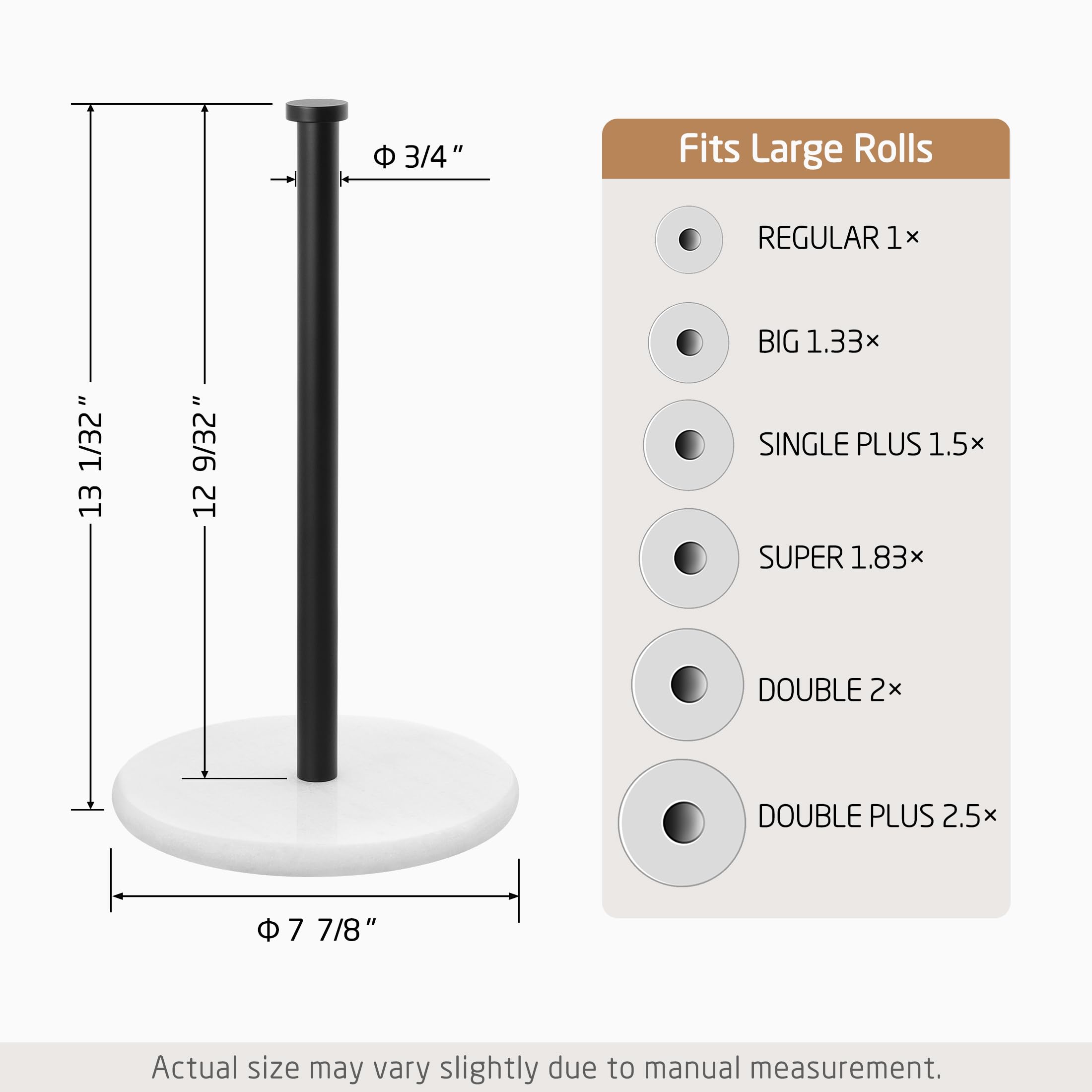 Kes Paper Towel Holder Kitchen Standing Paper Towel Roll Holders With Marble Base For Standard Or Jumbo-Sized Rolls Matte Black,