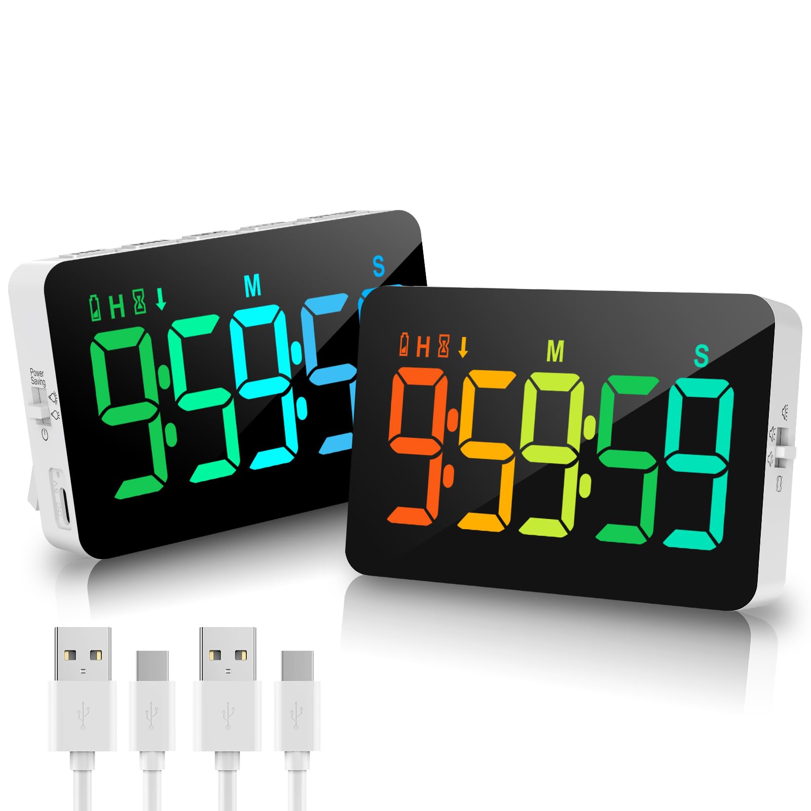 (2 Packs) Rechargeable Timers,Digital Kitchen Timer with 10 Dynamic RGB Color, Magnetic Classroom Timer with Countdown/up with 5