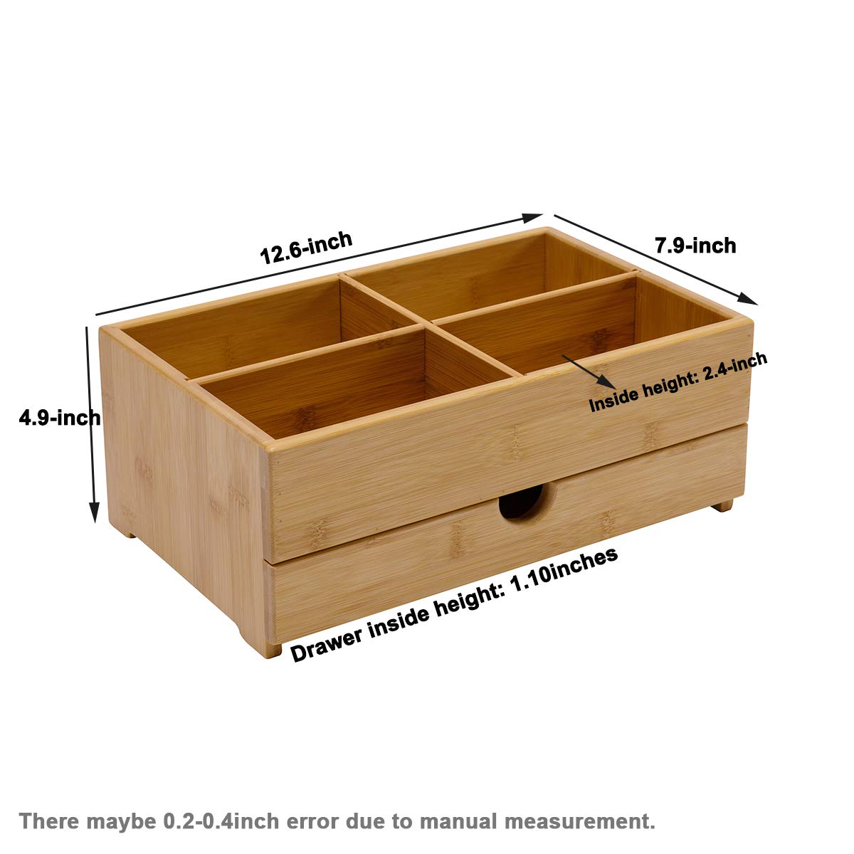 GOBAM Makeup Storage Drawer Organizer Bamboo Wood Cosmetic Display Box, Large Capacity Bathroom Beauty Countertop Organizer, Gre