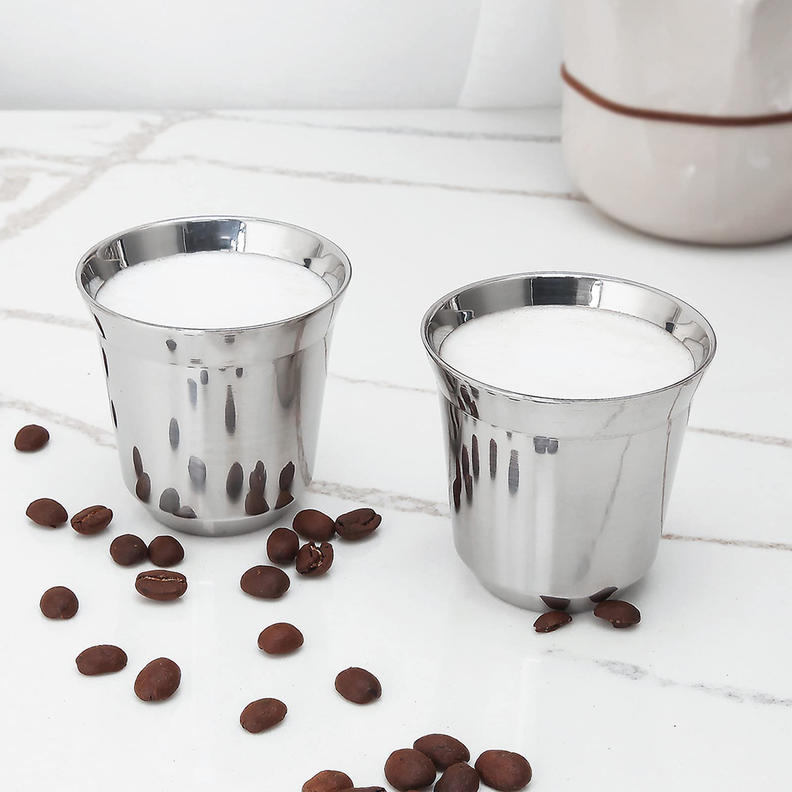 Easyworkz Stainless Steel Espresso Cup 2Pcs Set Double Wall Insulated Metal Demitasse Cups 5 Oz