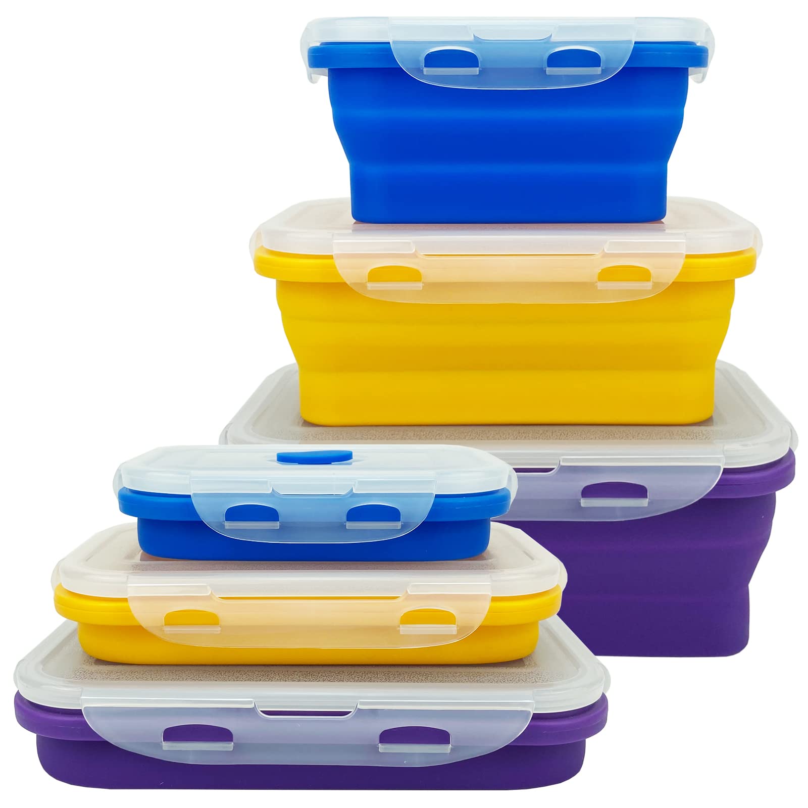 Lunbengo Camping Travel Collapsible Food Storage Container With Lids, Stackable Silicone Storage Containers Meal Prep Containers