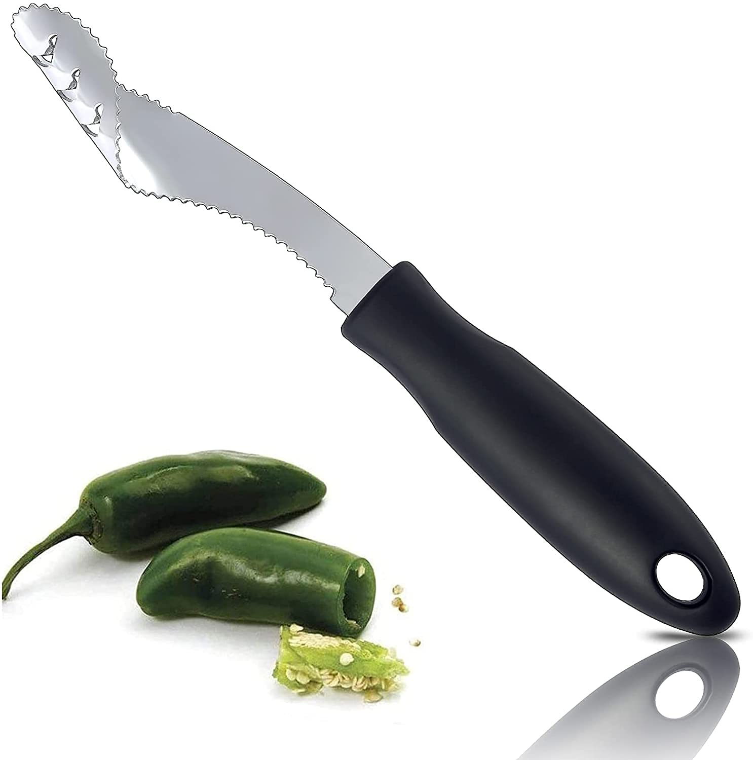 Jalapeno Pepper Corer,Fiotok Stainless Steel Chili Corer Remover Kitchen Tool With Serrated Slice And Rubber Handle Easily Seed