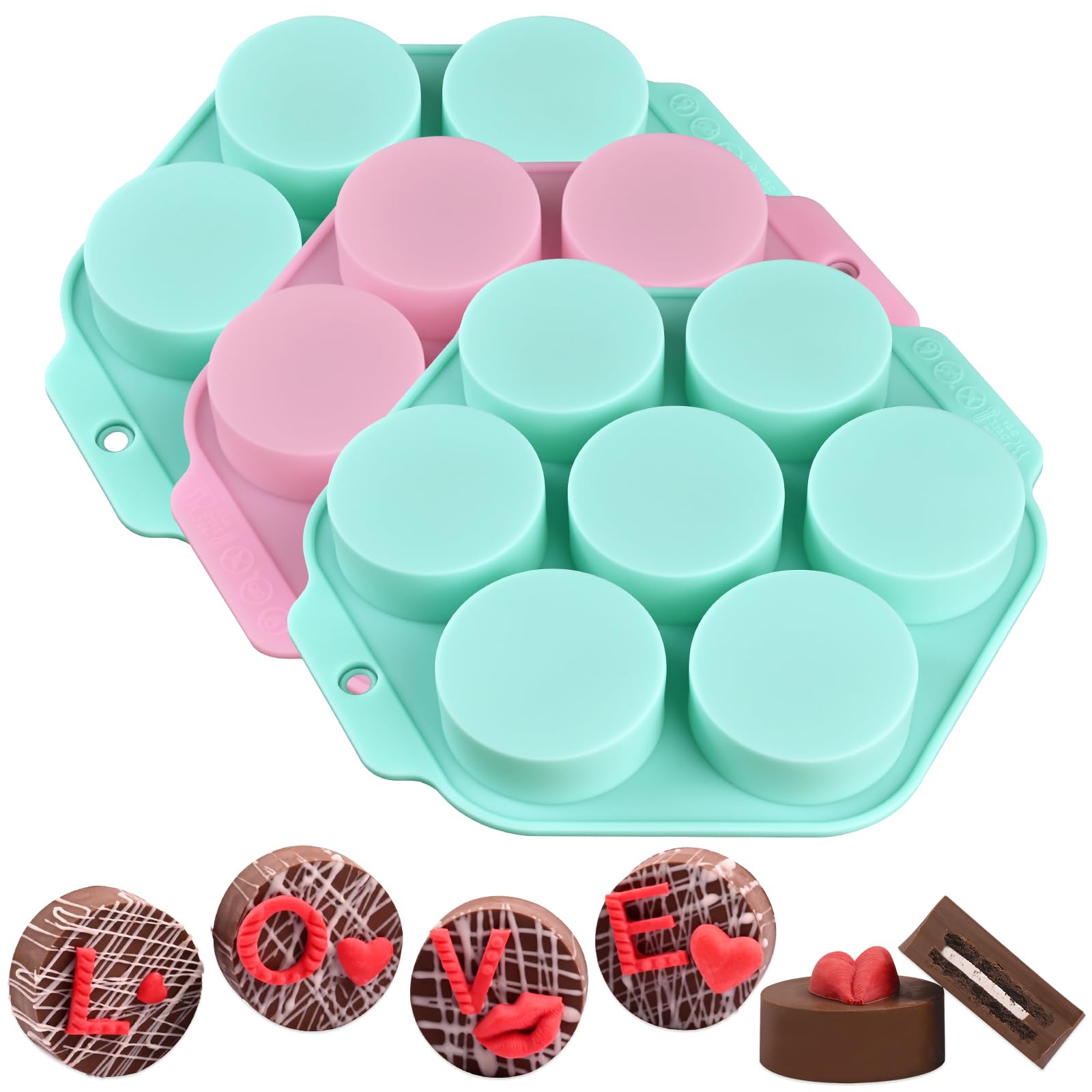 Actvty Round Chocolate Covered Cookie Molds, 3 Pcs Cylinder Chocolate Candy Silicone Molds, Perfect For Chocolate Covered Oreos,
