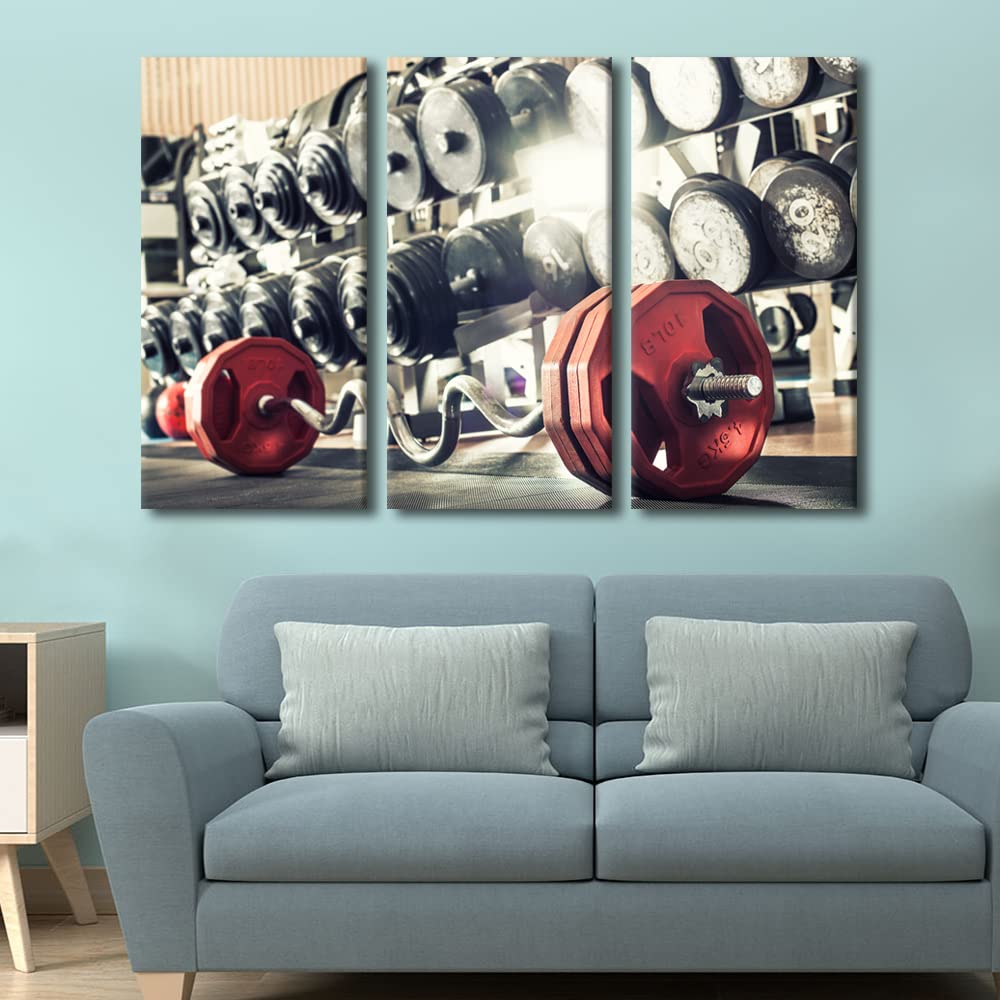Tumovo Sport Fitness Canvas Wall Art For Living Room Barbell Large Wall Art Bodybuilding Modern Artwork Motivational Contemporar