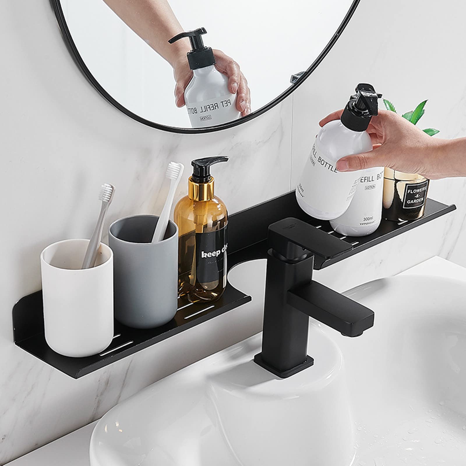 Royalita 24 Inch Acrylic Bathroom Shelf Organizer Over The Faucet, Over The Sink Shelf Bathroom Decor, Bathroom Sink Shelf Over