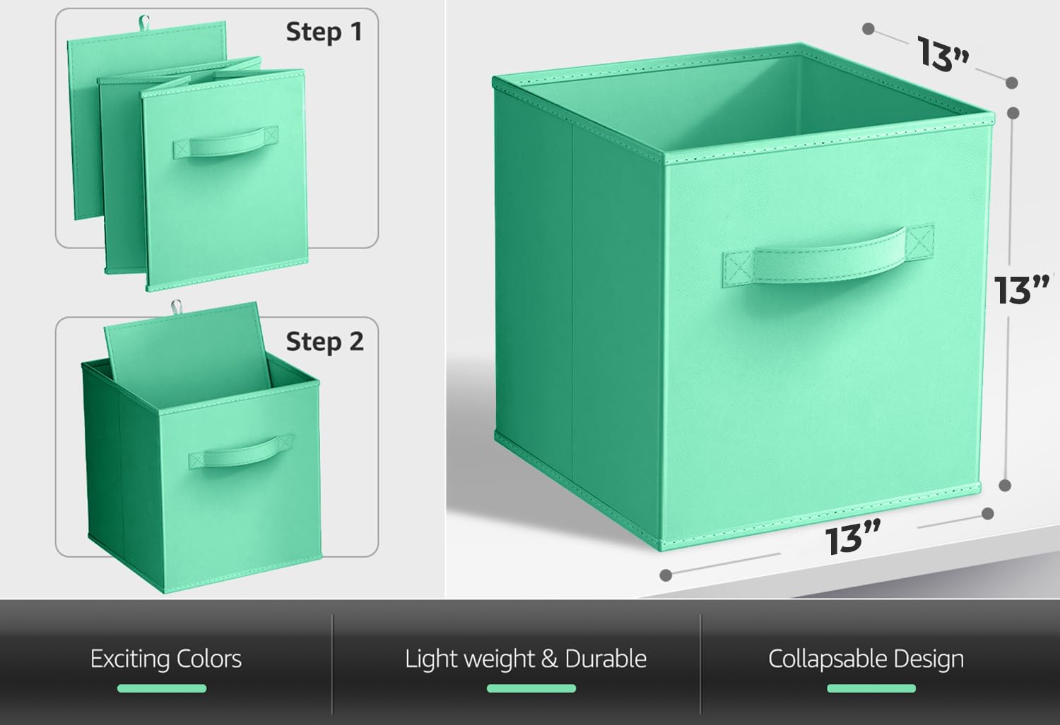 Sorbusa Foldable Storage Cube Basket Bin (6 Pack, Teal)