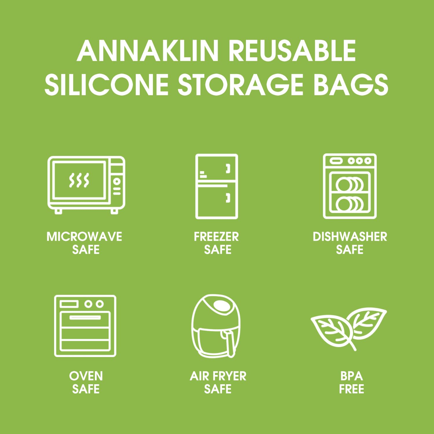 Annaklin Large Reusable Food Bags 4 Pack, 1.5 Quart(50.7Fl.Oz) 100% Silicone Food Storage Bags Stand Up Zip Silicone Bags For Fo