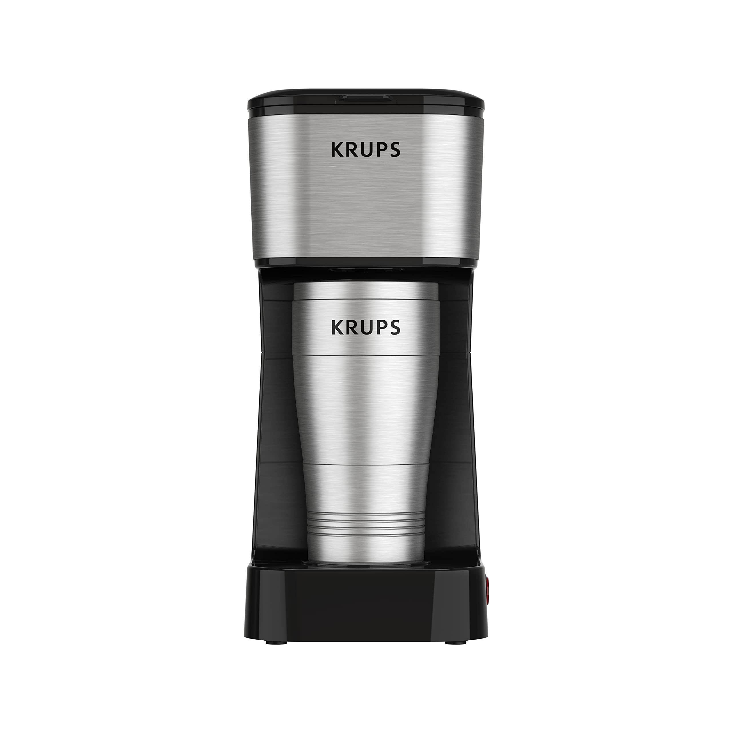 KRUPS: 2 Cup Coffee Maker, Simply Brew Stainless Steel Single Serve Drip Coffee Machine and Travel Tumbler 14 Ounce Stainless St